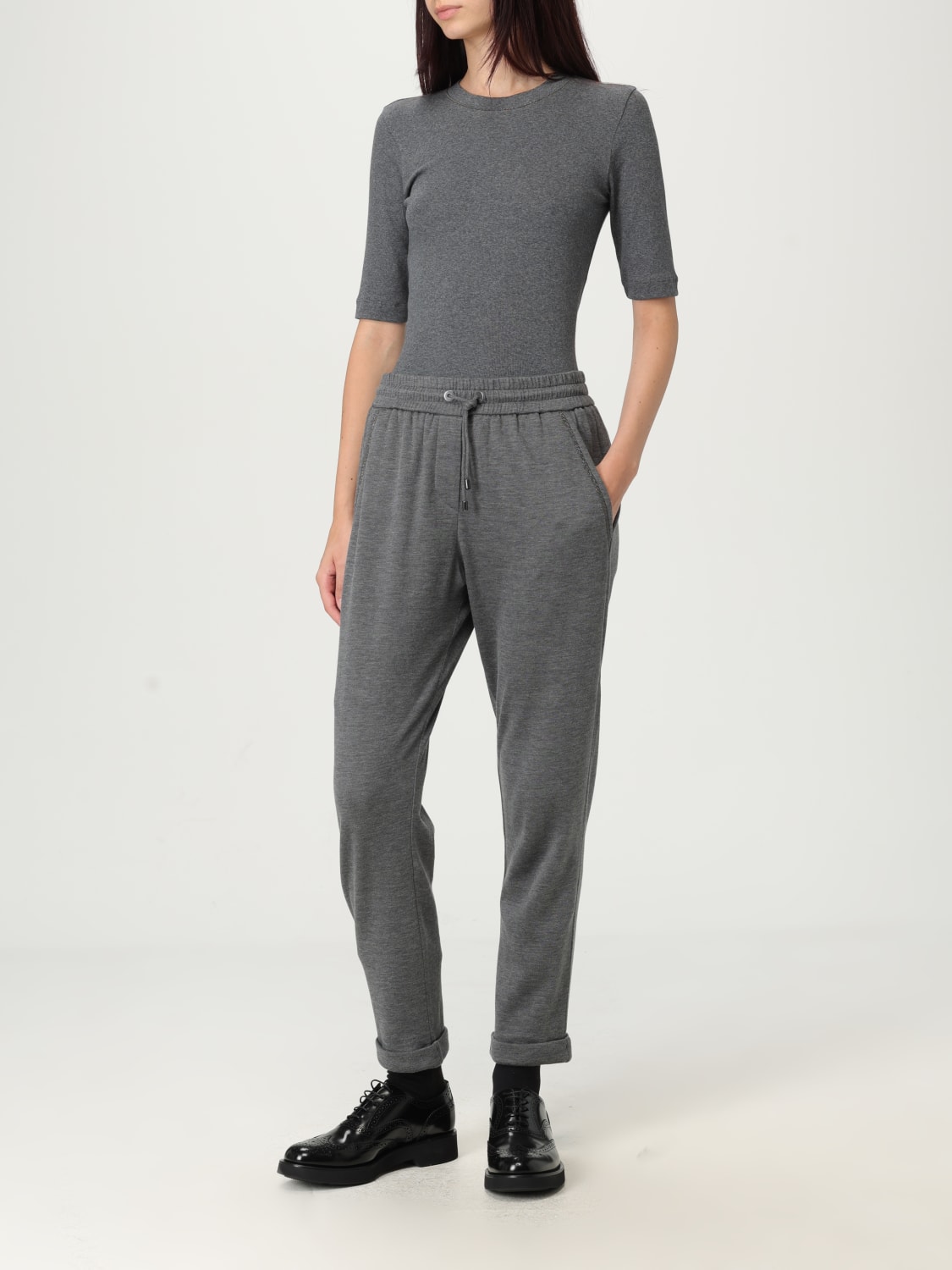 BRUNELLO CUCINELLI PANTALONI: Pantalone Brunello Cucinelli in cotone e seta , Grigio - Img 2