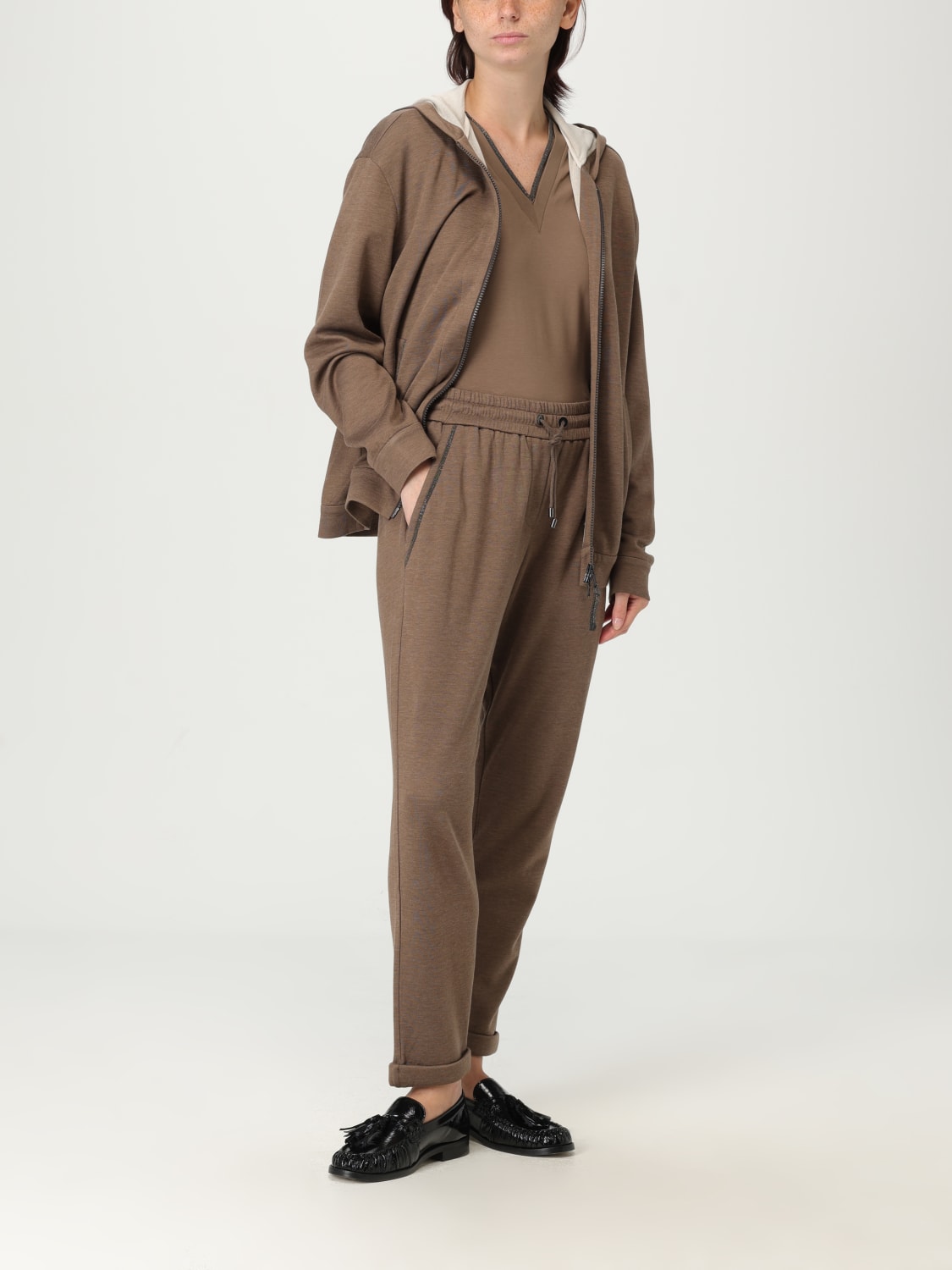 BRUNELLO CUCINELLI 裤子: 裤子 女士 Brunello Cucinelli, 棕色 - Img 2