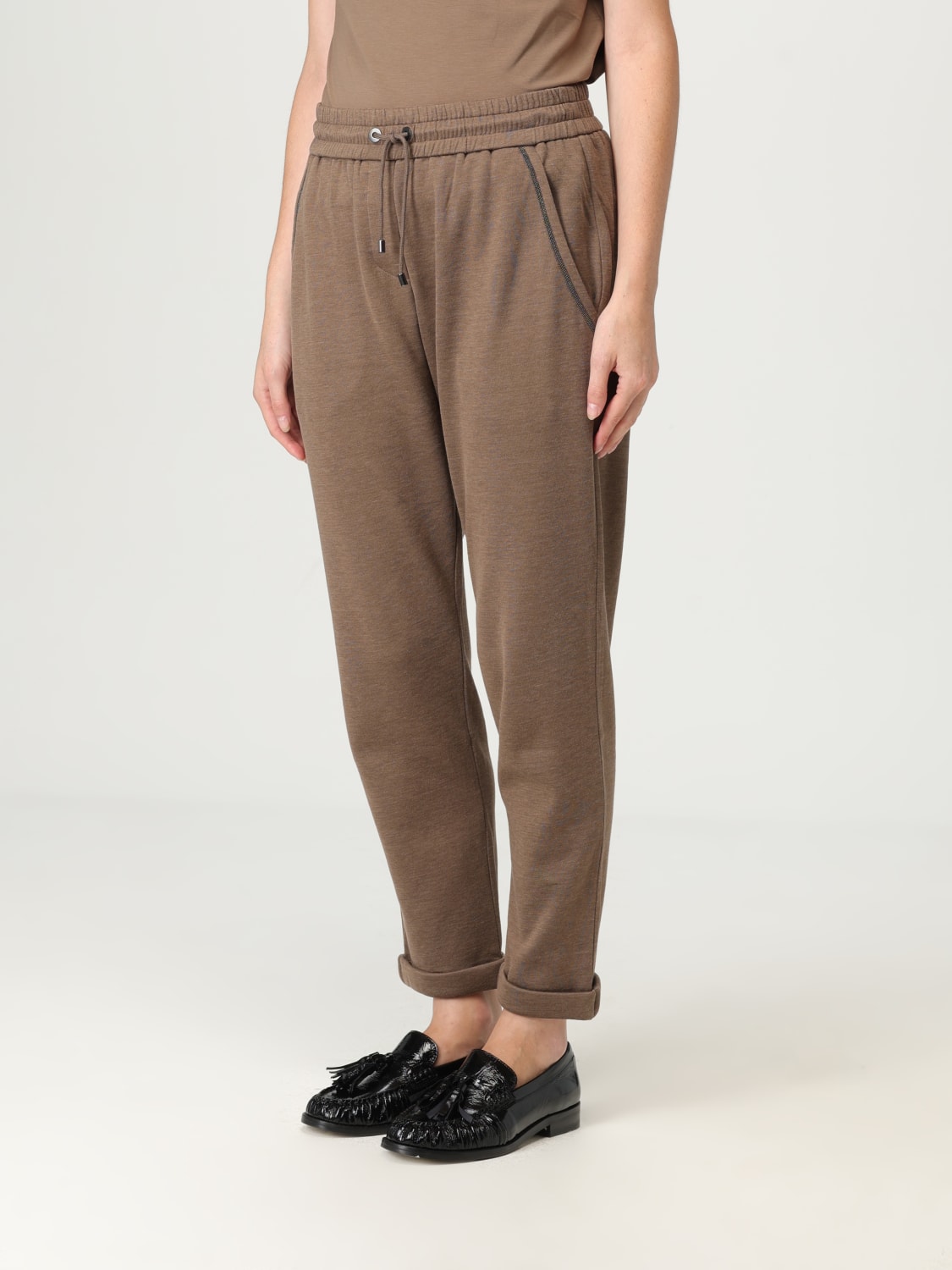 BRUNELLO CUCINELLI 裤子: 裤子 女士 Brunello Cucinelli, 棕色 - Img 4