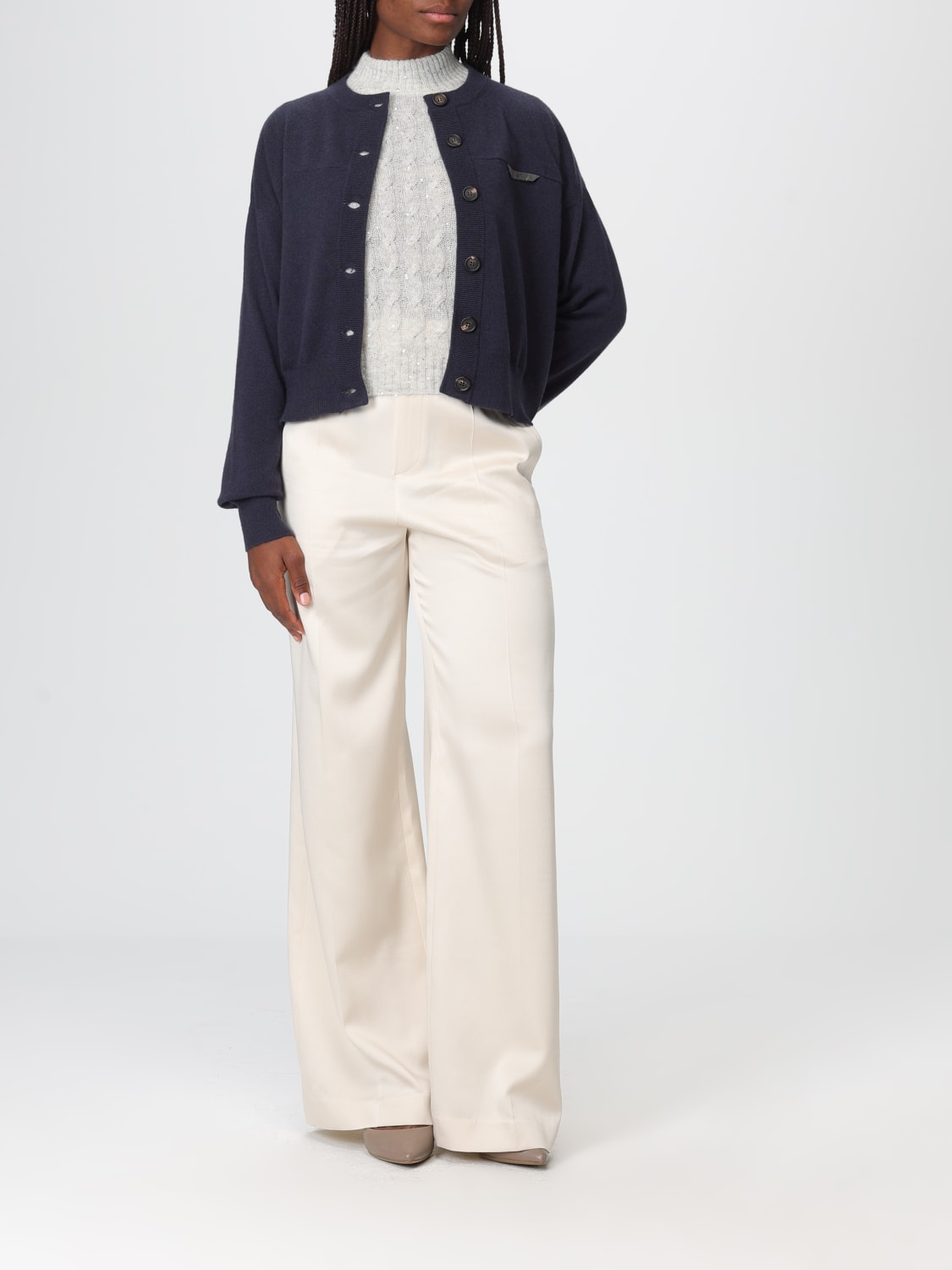 BRUNELLO CUCINELLI 毛衣: 针织开衫 女士 Brunello Cucinelli, 蓝色 - Img 2