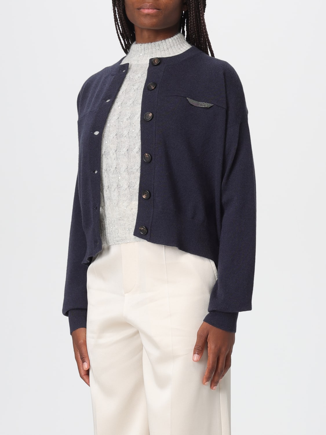 BRUNELLO CUCINELLI 毛衣: 针织开衫 女士 Brunello Cucinelli, 蓝色 - Img 4