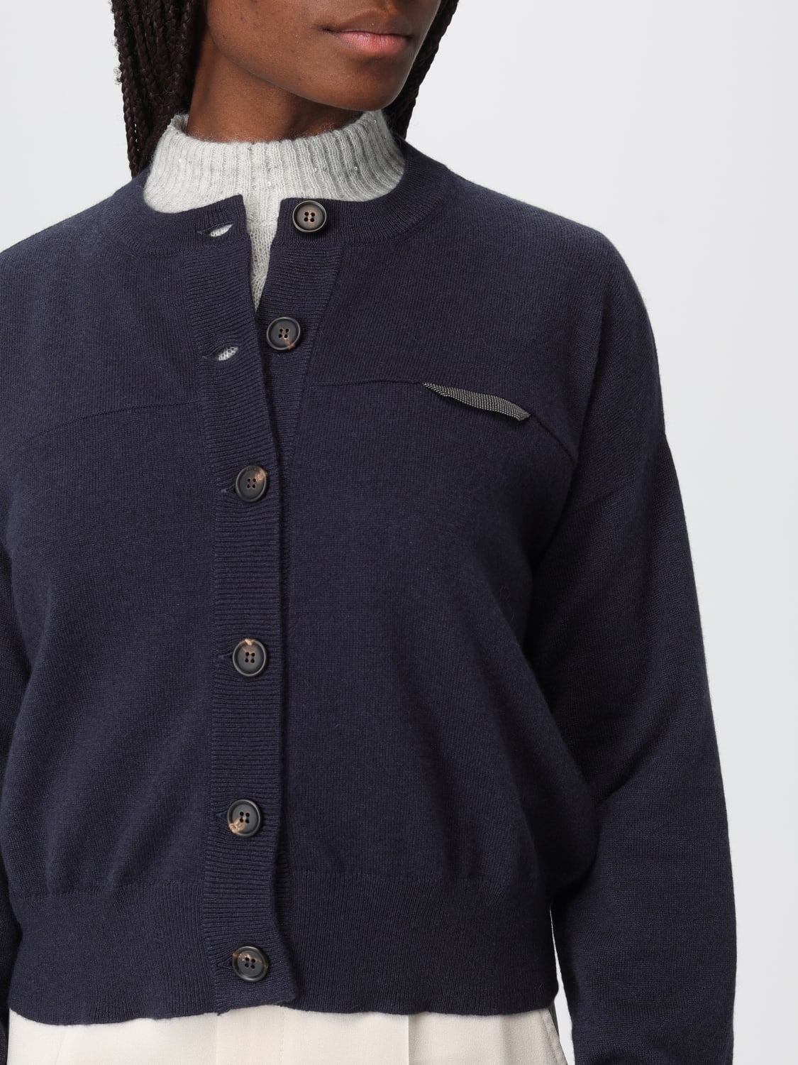 BRUNELLO CUCINELLI 毛衣: 针织开衫 女士 Brunello Cucinelli, 蓝色 - Img 5