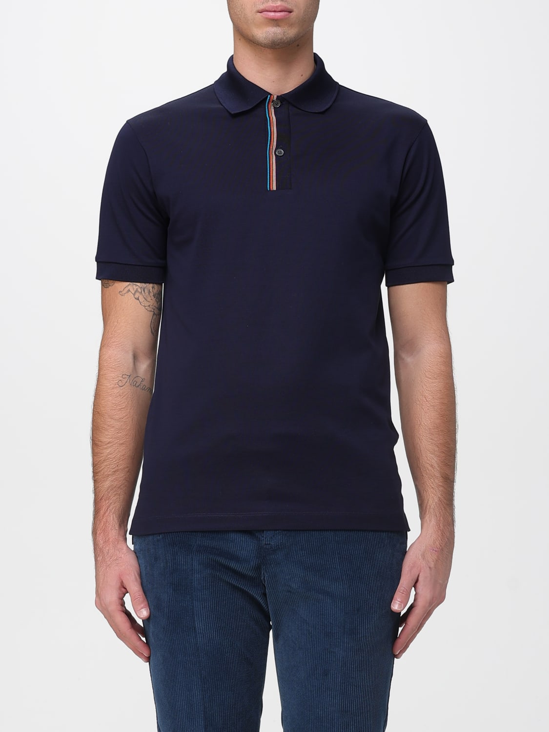 PS PAUL SMITH POLO: Polo in cotone con dettagli a righe multicolor Ps Paul Smith, Blue - Img 1