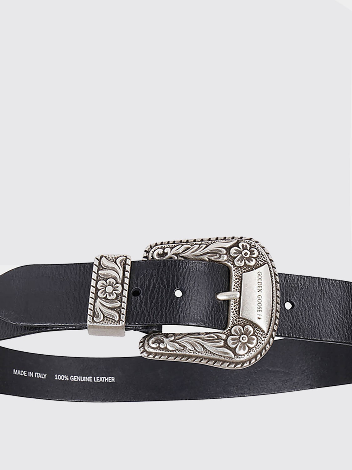 GOLDEN GOOSE CINTURA: Cintura Golden Goose in pelle con fibbia incisa , Nero - Img 2