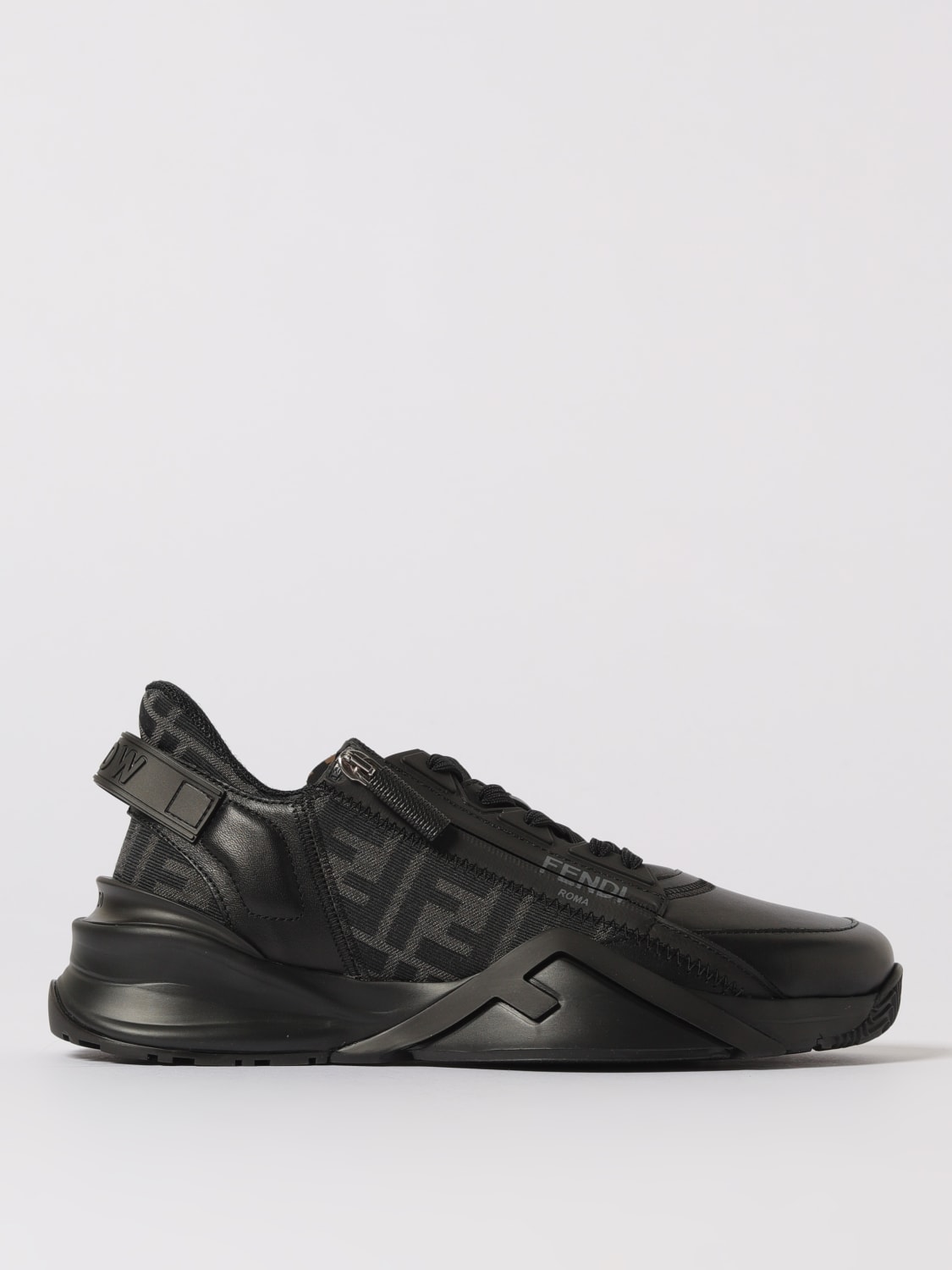 FENDI SNEAKERS: Sneakers Flow Fendi in pelle e misto cotone jacquard , Nero - Img 1