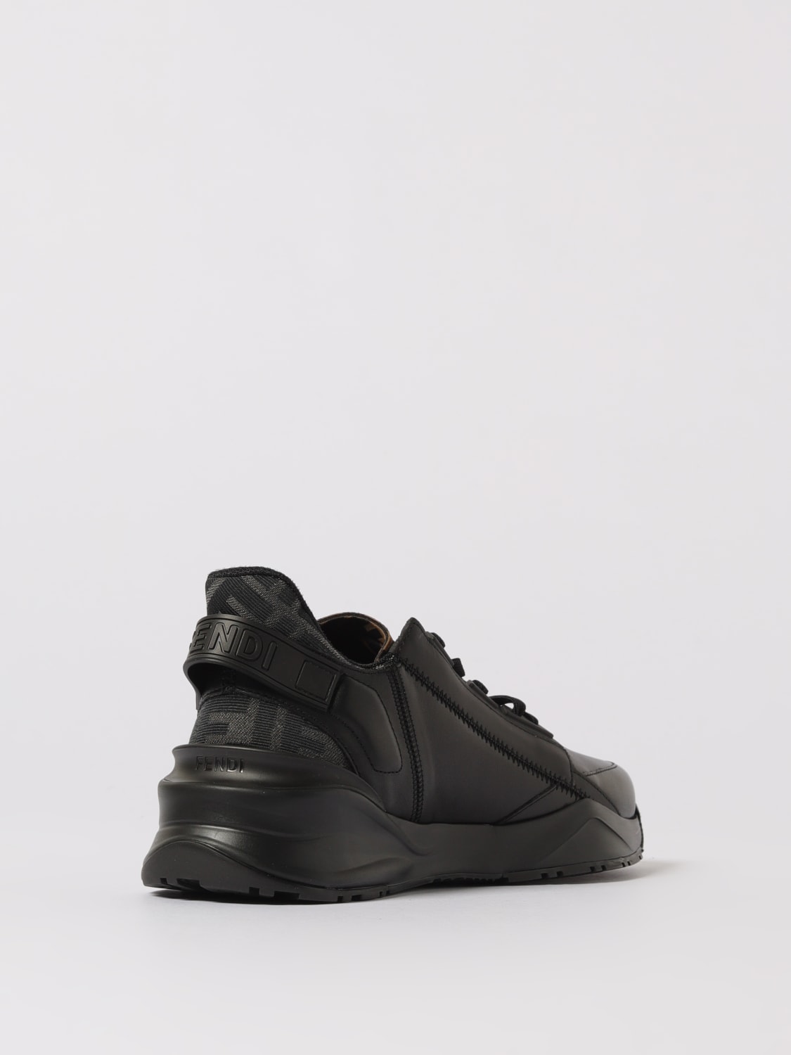 FENDI SNEAKERS: Sneakers Flow Fendi in pelle e misto cotone jacquard , Nero - Img 3