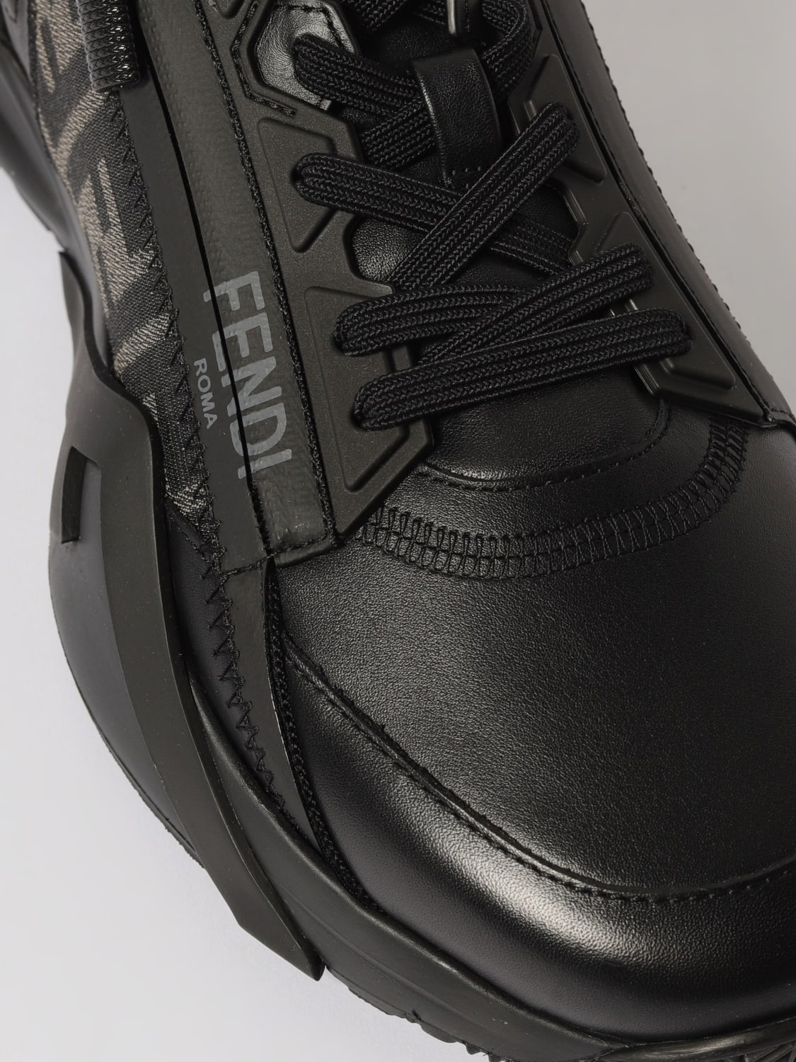 FENDI SNEAKERS: Sneakers Flow Fendi in pelle e misto cotone jacquard , Nero - Img 4