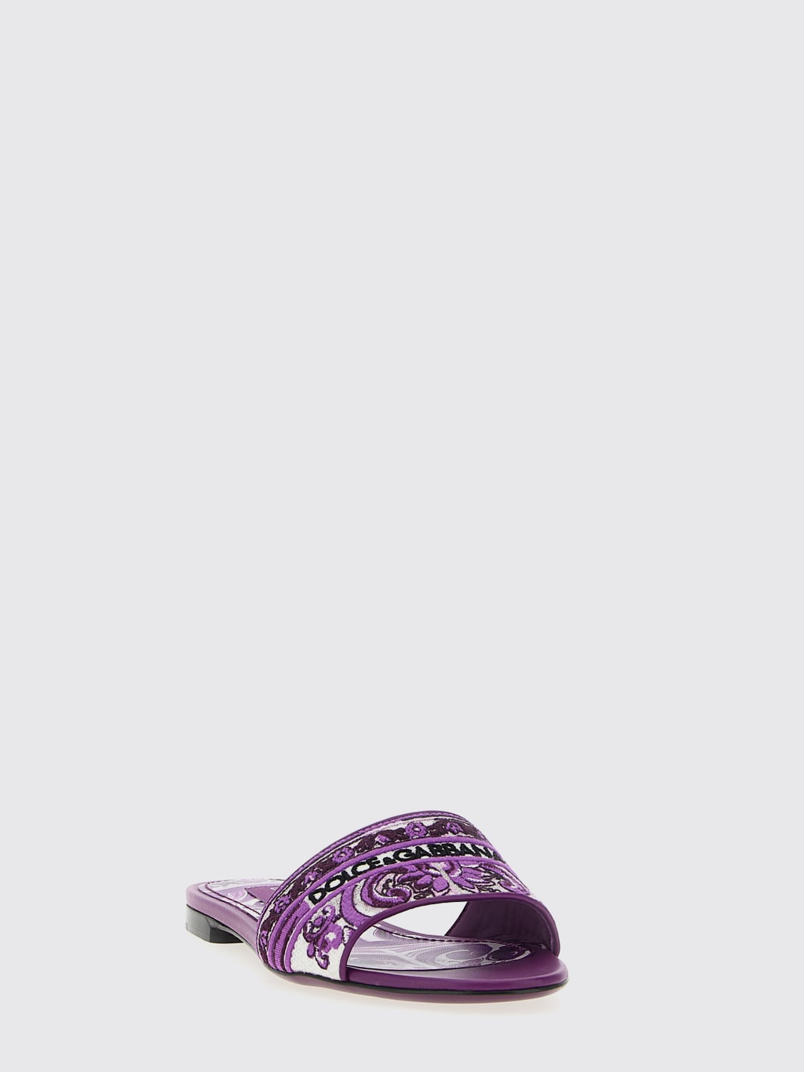 DOLCE & GABBANA SANDALI CON TACCO: Sliders Dolce & Gabbana in cotone con ricamo maiolica a filo , Viola - Img 2