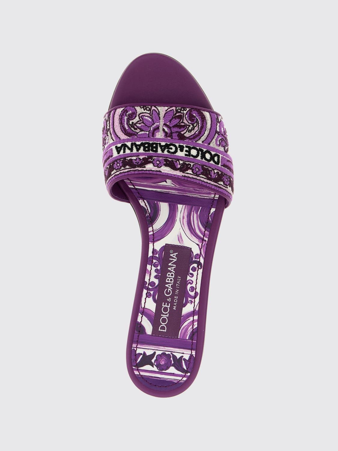 DOLCE & GABBANA SANDALI CON TACCO: Sliders Dolce & Gabbana in cotone con ricamo maiolica a filo , Viola - Img 4