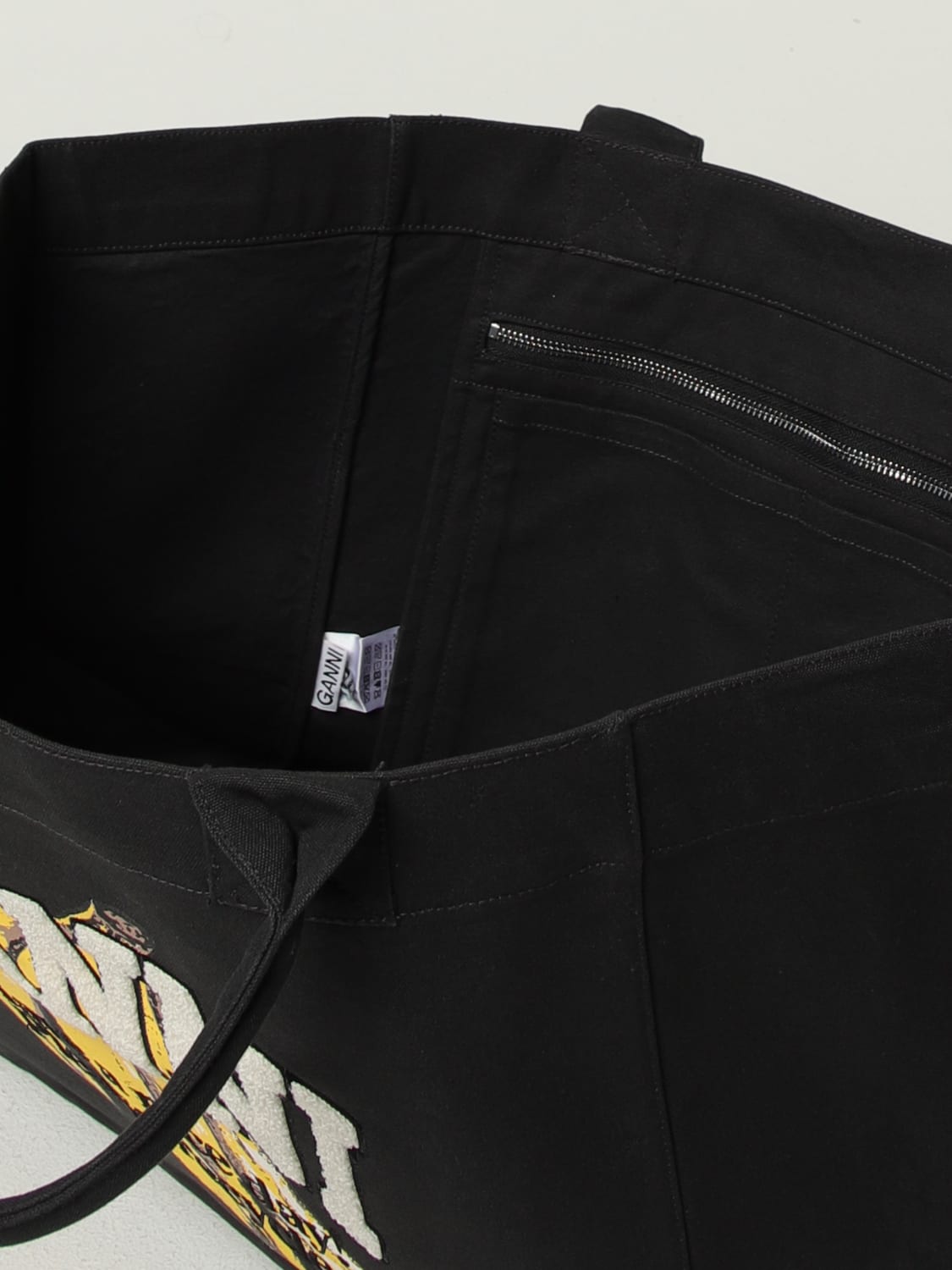 GANNI BORSA TOTE: Borsa tote in cotone stampa Banana Ganni, Nero - Img 3