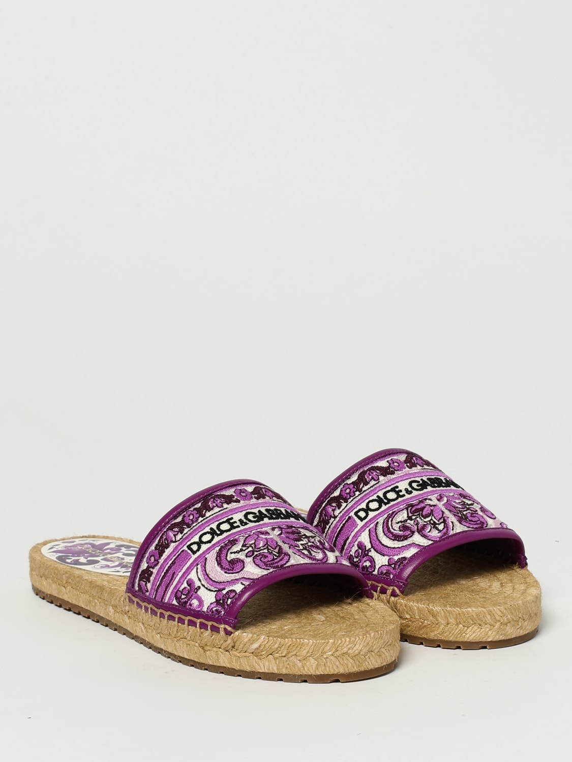 DOLCE & GABBANA SANDALI CON TACCO: Mules Maiolica Dolce & Gabbana in cotone ricamato , Viola - Img 2