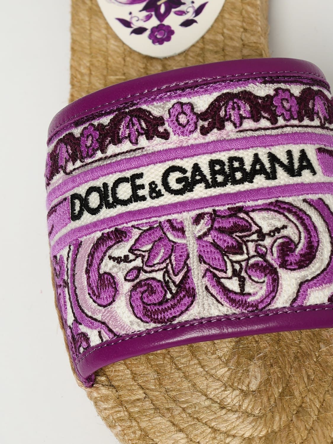 DOLCE & GABBANA SANDALI CON TACCO: Mules Maiolica Dolce & Gabbana in cotone ricamato , Viola - Img 4