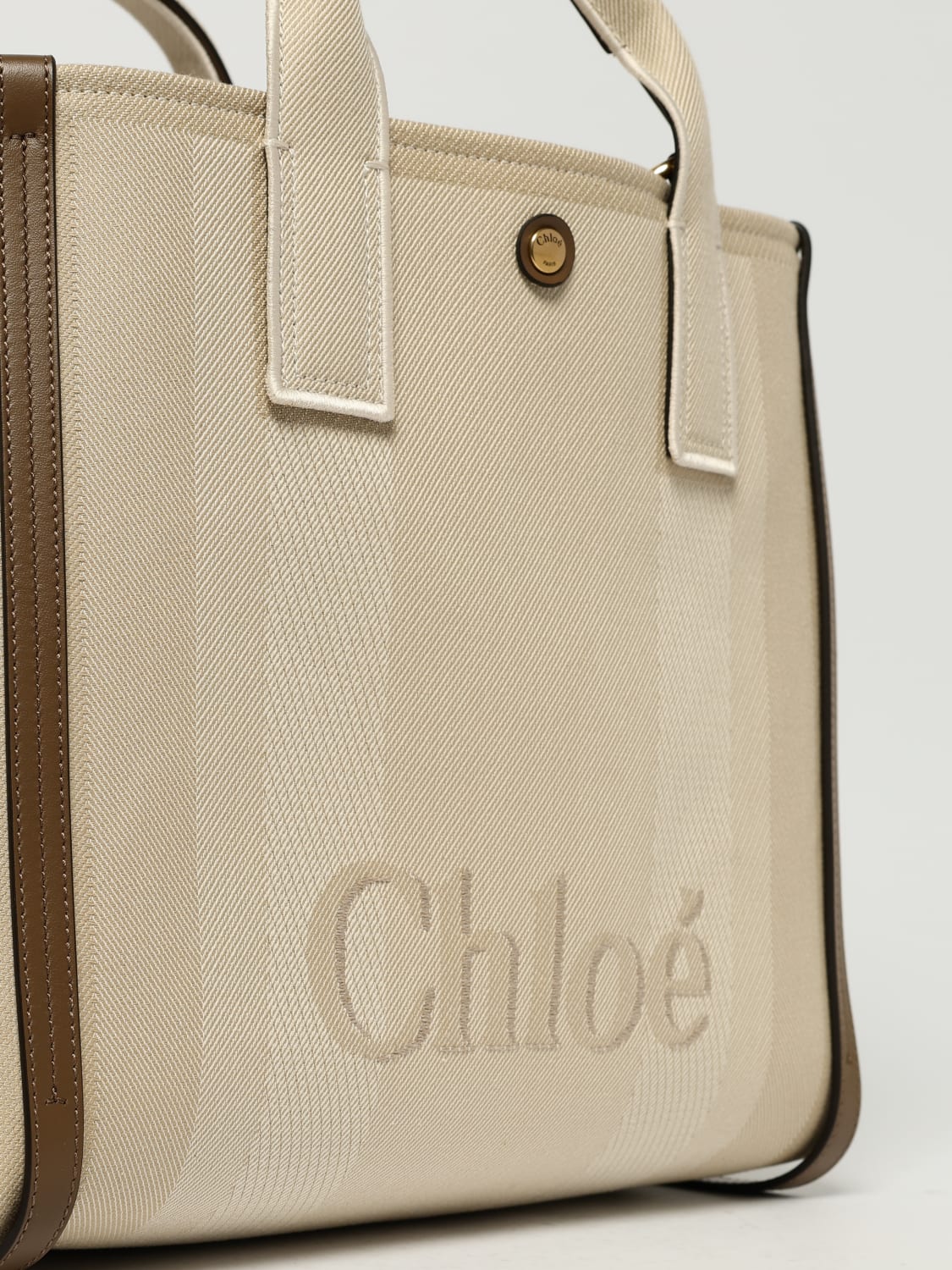 CHLOÉ BORSA A MANO: Borsa Carry Chloé in canvas , Beige - Img 4