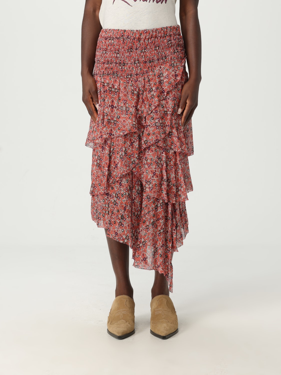 ISABEL MARANT ETOILE GONNA: Gonna Isabel Marant Etoile in viscosa stampata, Ruggine - Img 1