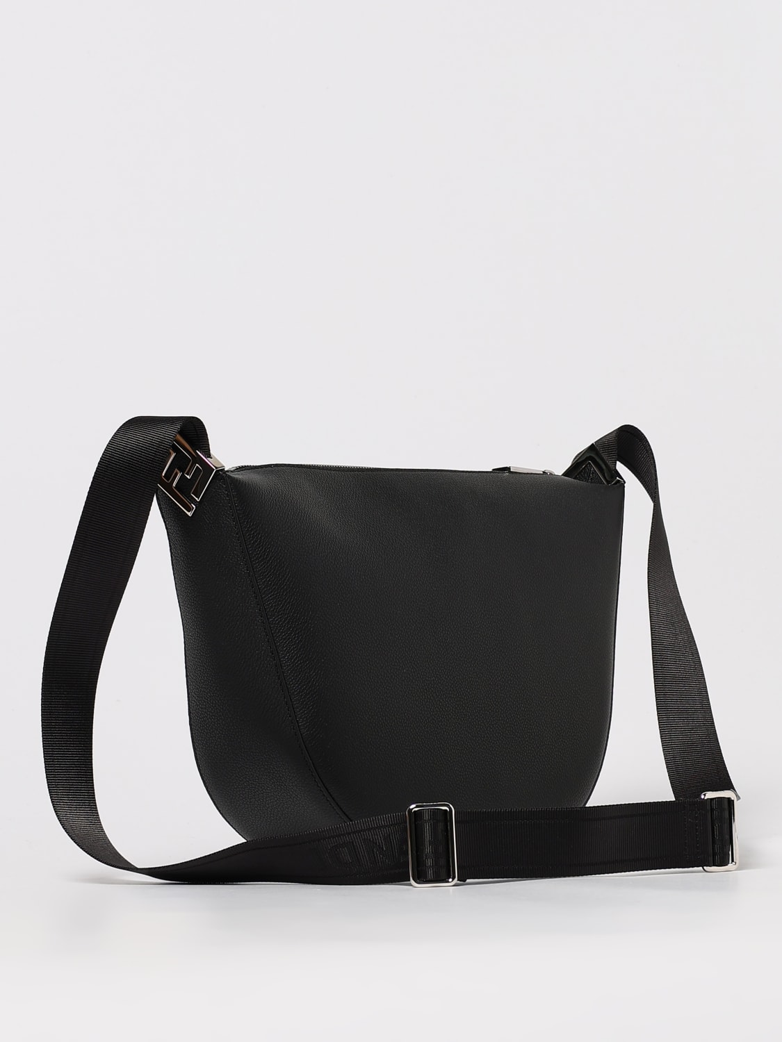 FENDI BORSA A TRACOLLA: Borsa Melon Medium Squared FF Fendi in pelle a grana , Nero - Img 3