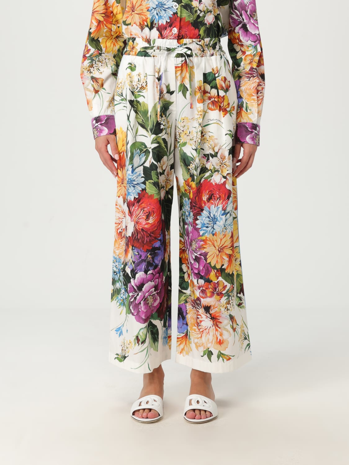 DOLCE & GABBANA PANTALONI: Pantalone Dolce & Gabbana in cotone con stampa floreale, Fantasia - Img 1