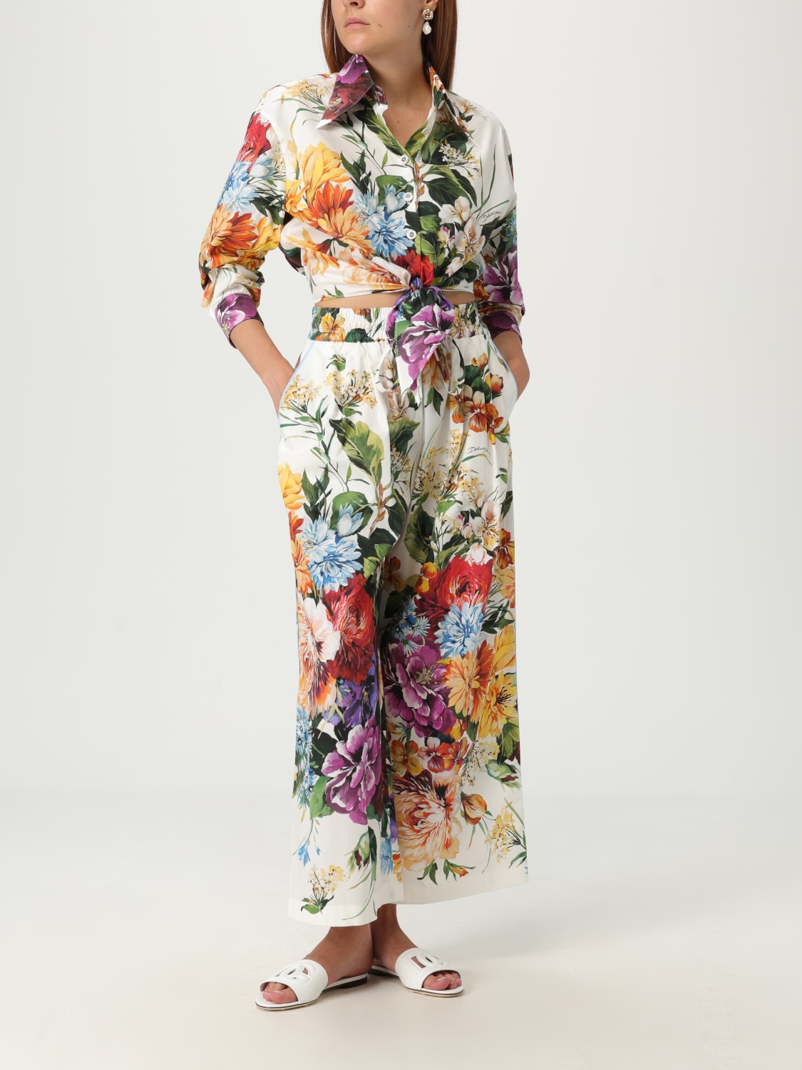 DOLCE & GABBANA PANTALONI: Pantalone Dolce & Gabbana in cotone con stampa floreale, Fantasia - Img 2