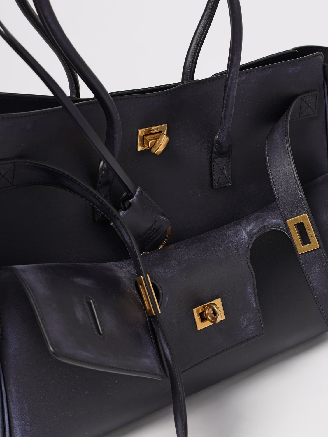 BALENCIAGA BORSA A SPALLA: Borsa Carry All Bel Air Medium Balenciaga in pelle , Marine - Img 4