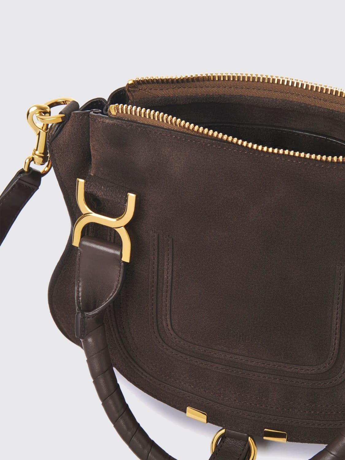 CHLOÉ BORSA A MANO: Borsa Marcie Small Chloé in camoscio, Marrone - Img 3