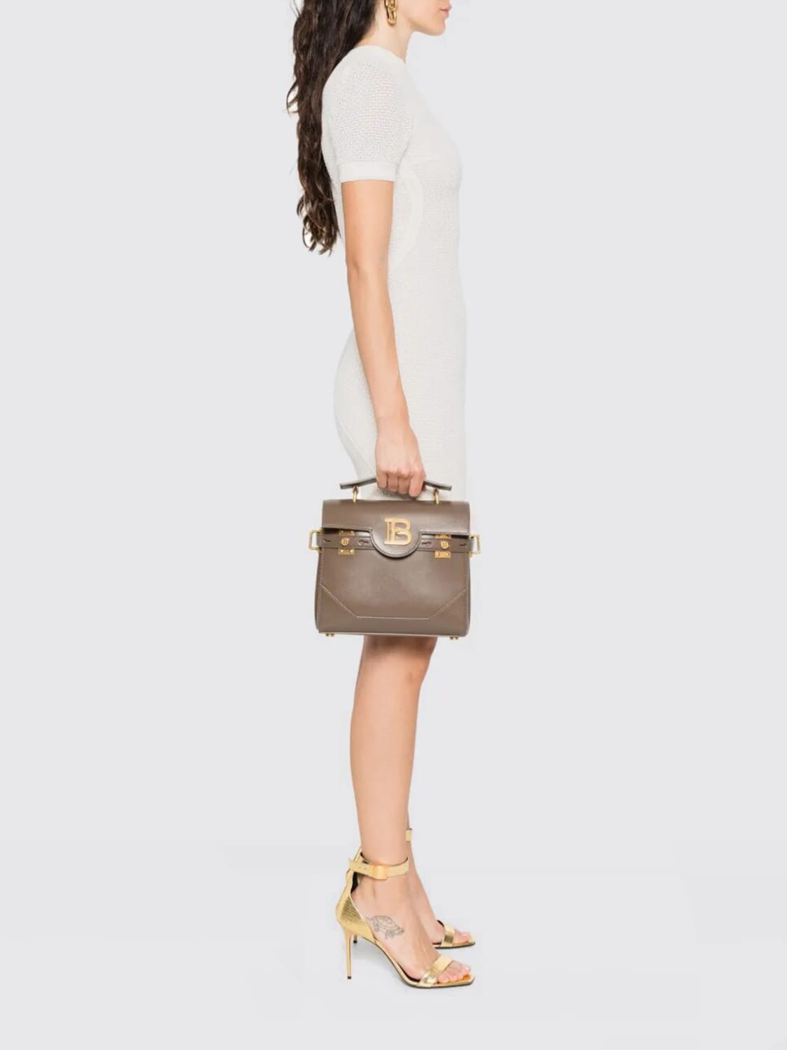 BALMAIN BORSA MINI: Clutch B-Buzz 23 Balmain in pelle , Kaki - Img 2