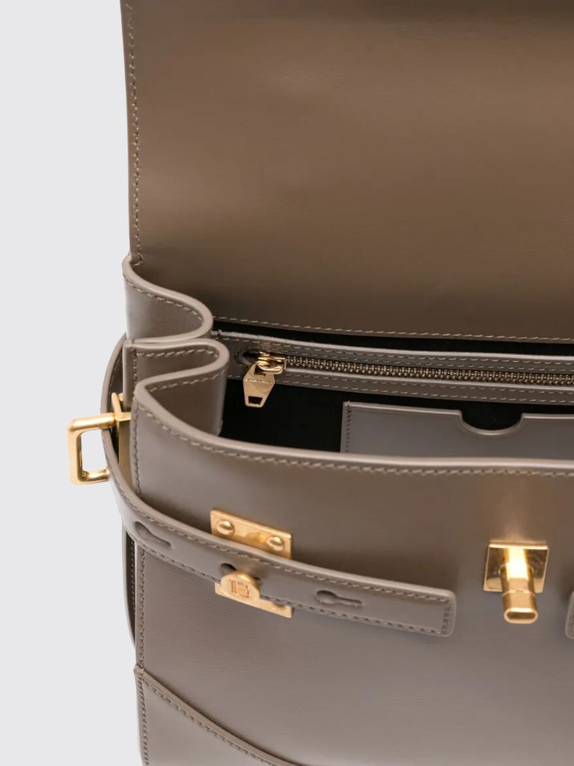 BALMAIN BORSA MINI: Clutch B-Buzz 23 Balmain in pelle , Kaki - Img 4