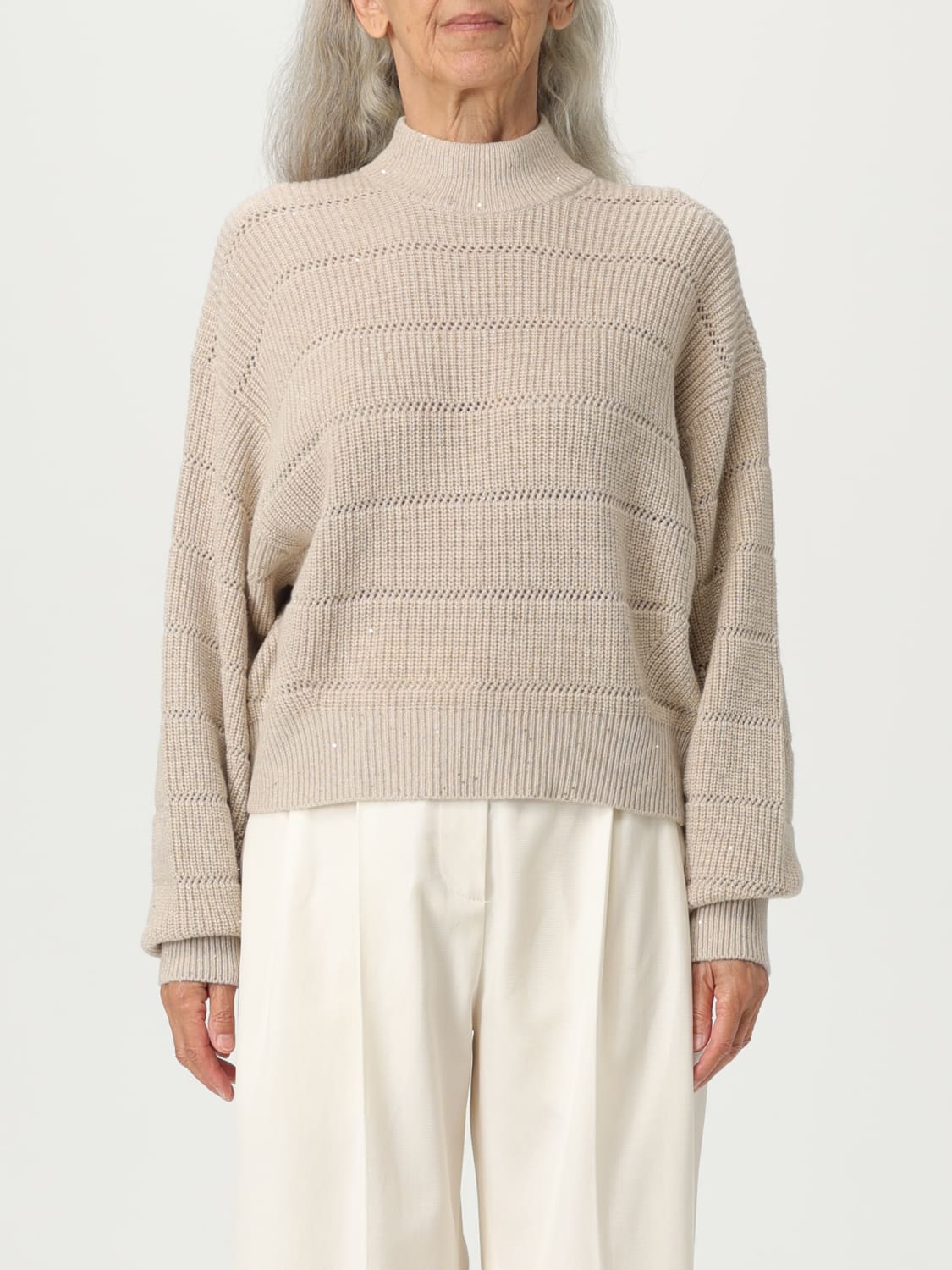 BRUNELLO CUCINELLI SWEATER: Cardigan woman Brunello Cucinelli, Beige - Img 1