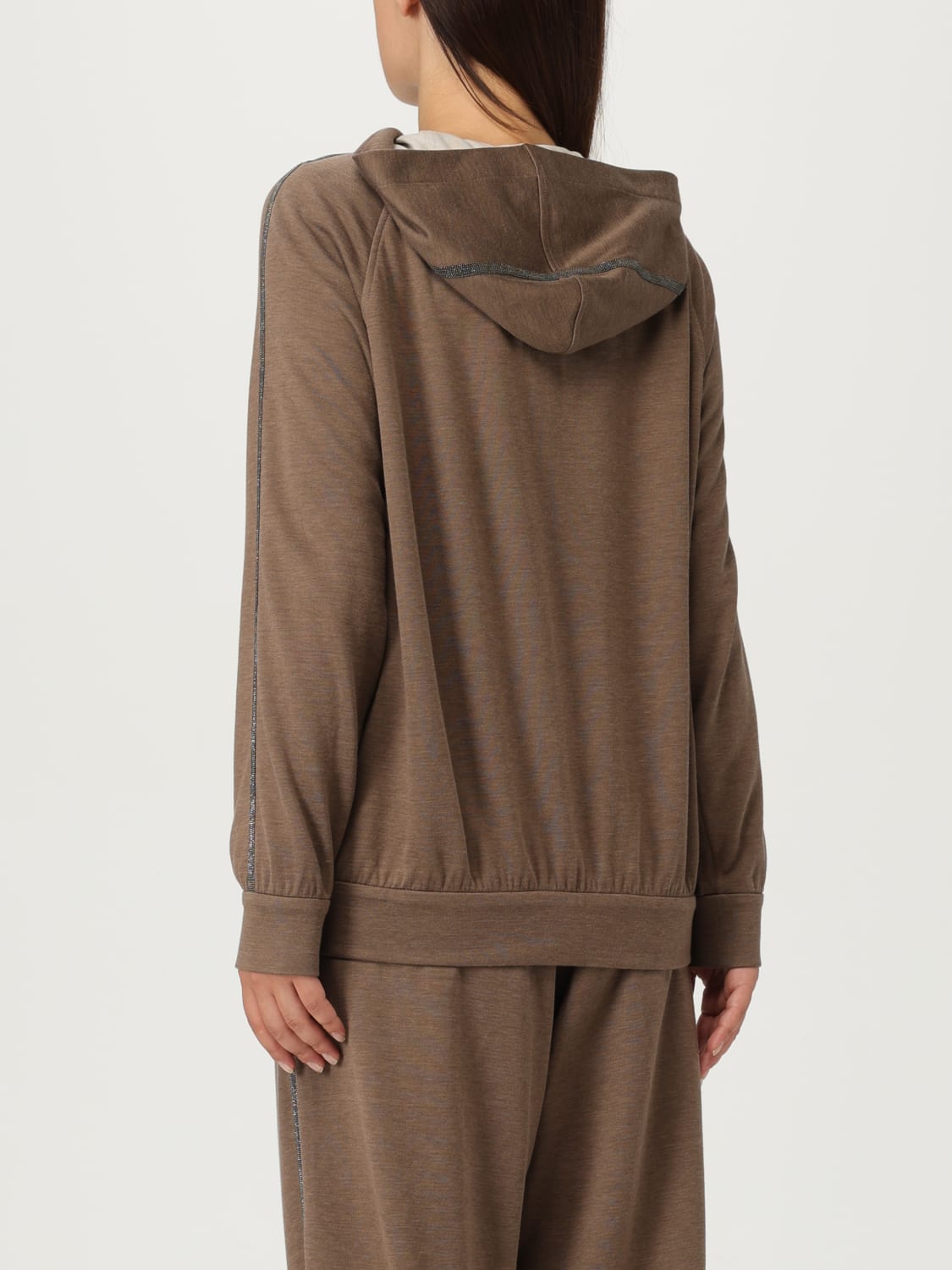 BRUNELLO CUCINELLI FELPA: Felpa con cappuccio in misto cotone Brunello Cucinelli, Marrone - Img 3