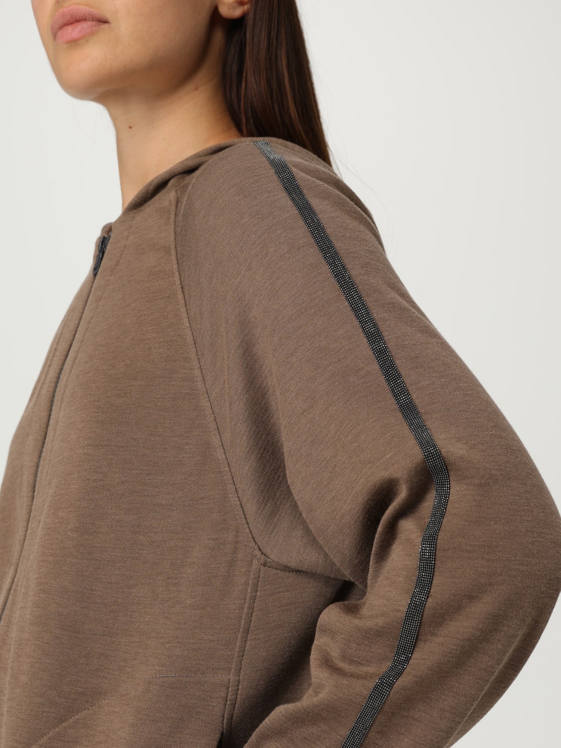 BRUNELLO CUCINELLI FELPA: Felpa con cappuccio in misto cotone Brunello Cucinelli, Marrone - Img 5