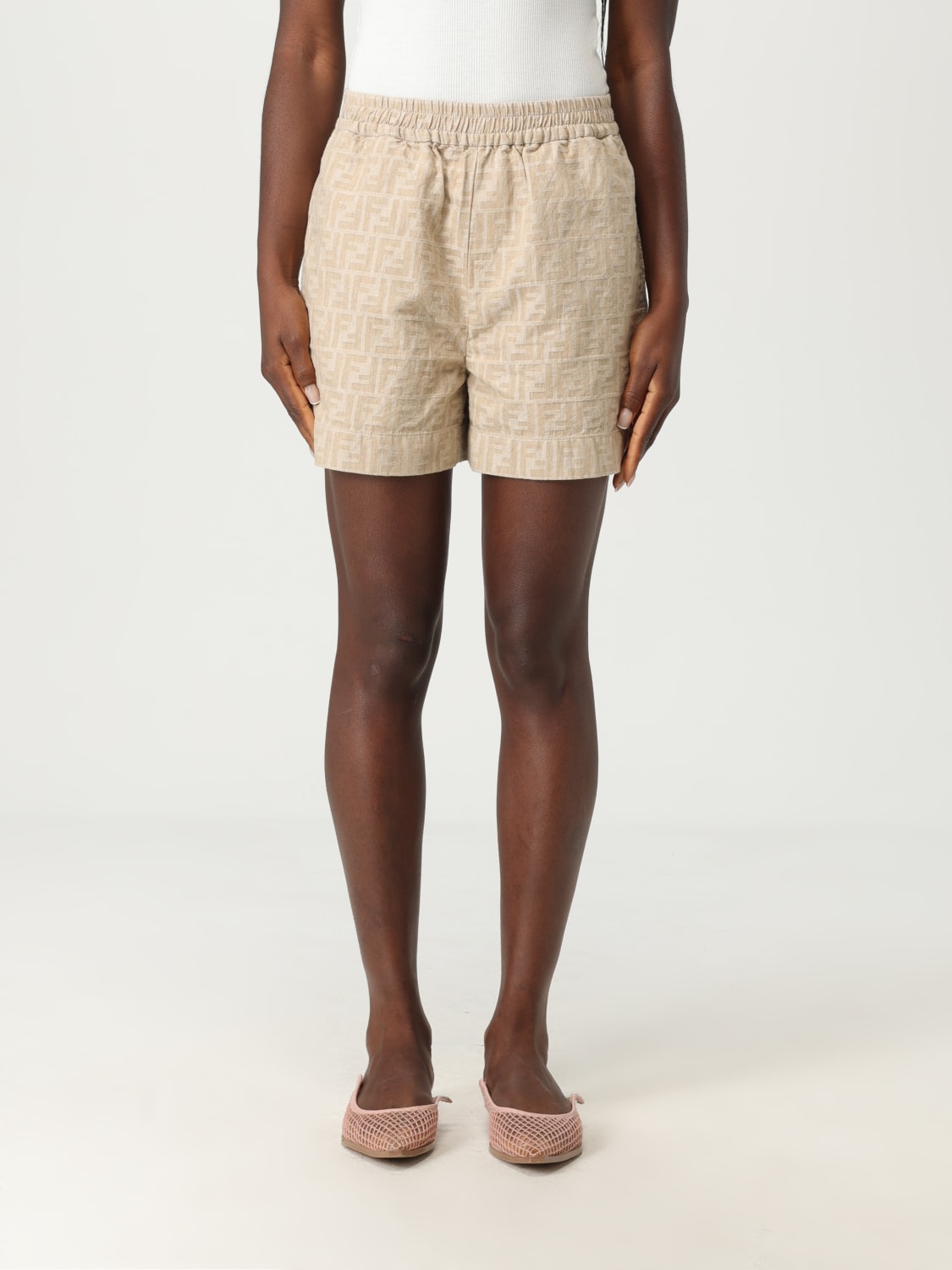 FENDI SHORTS: Short woman Fendi, Beige - Img 1