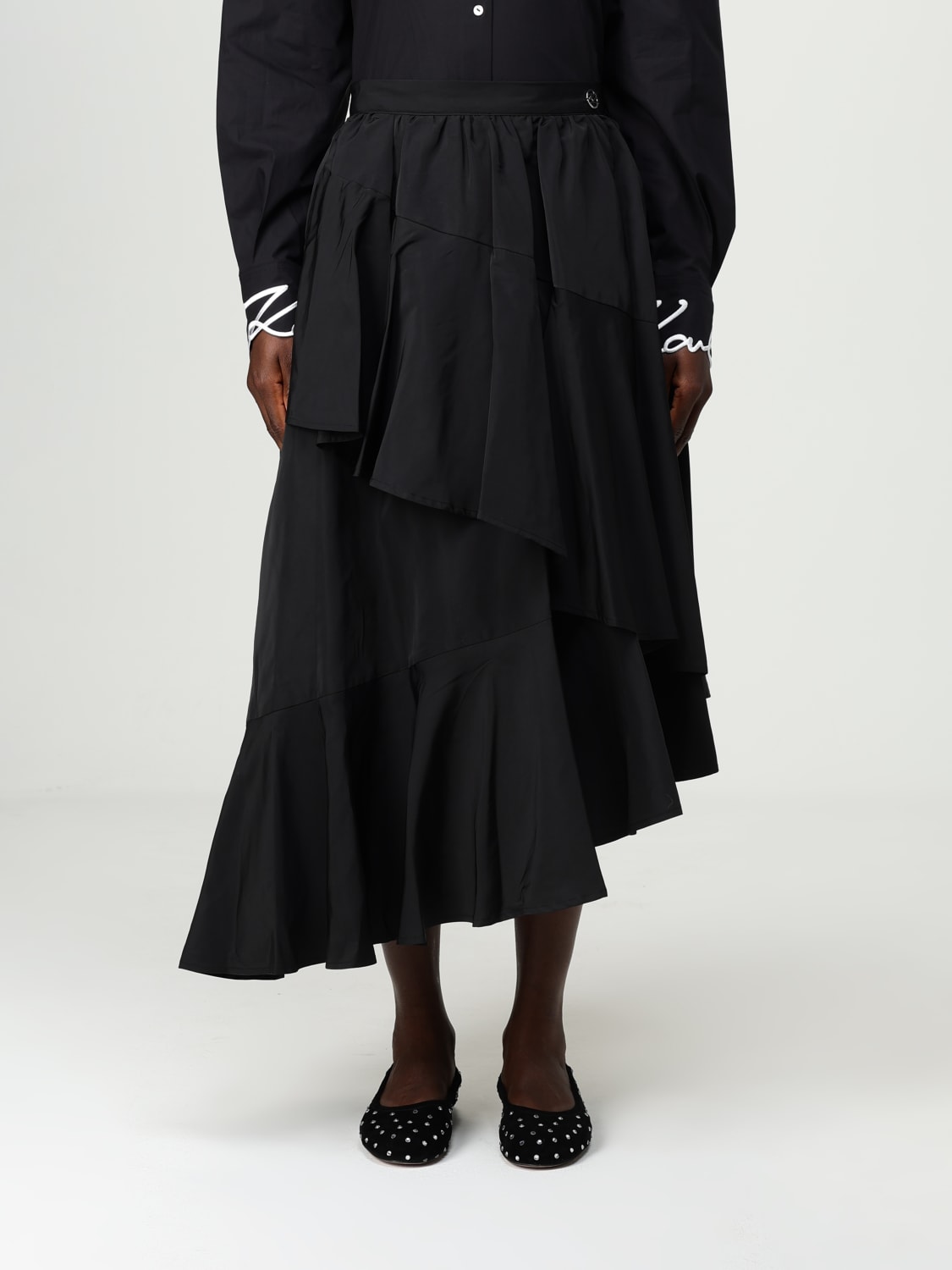 KARL LAGERFELD GONNA: Gonna asimmetrica Karl Lagerfeld in crêpe, Nero - Img 1