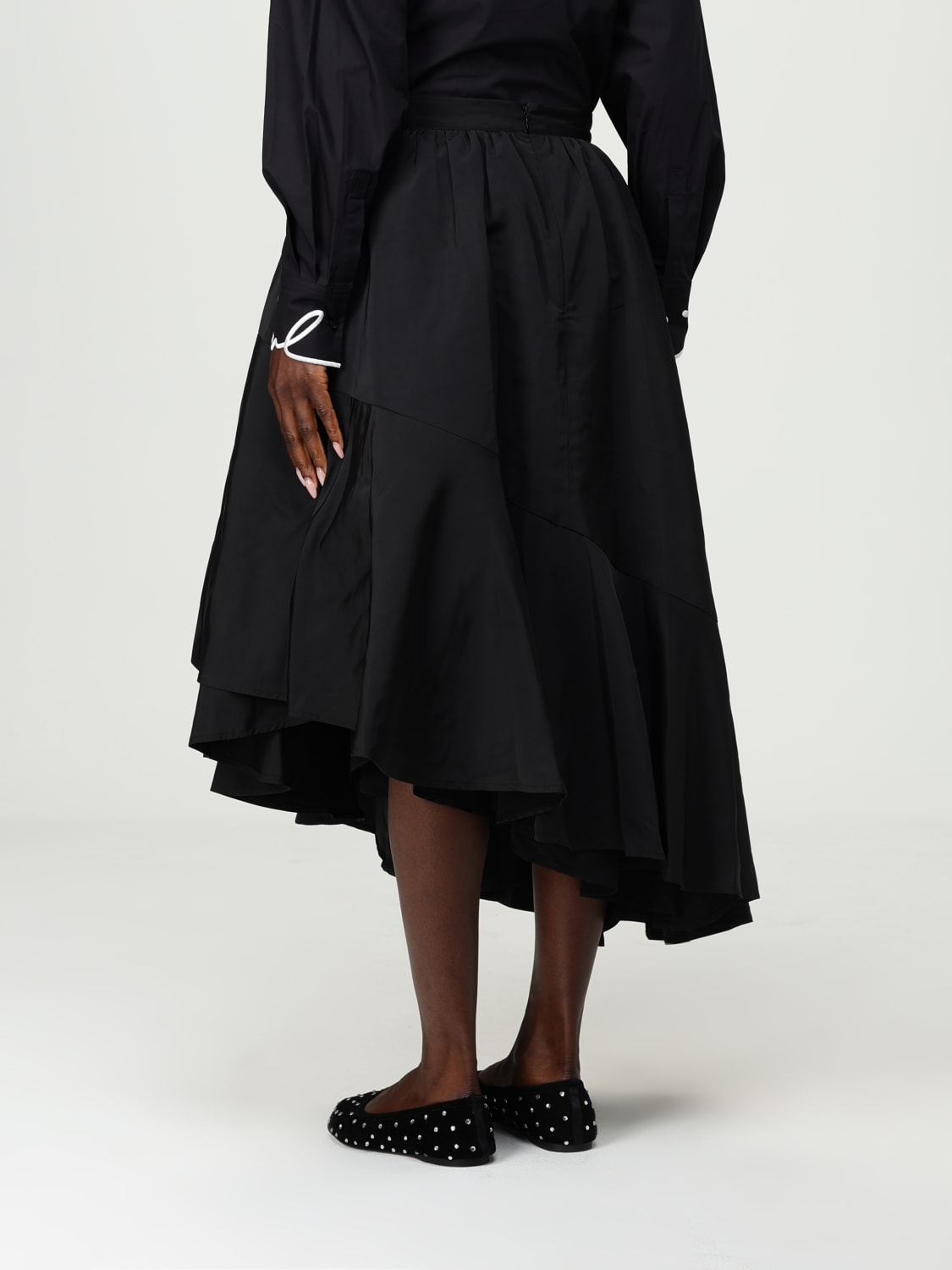 KARL LAGERFELD GONNA: Gonna asimmetrica Karl Lagerfeld in crêpe, Nero - Img 3