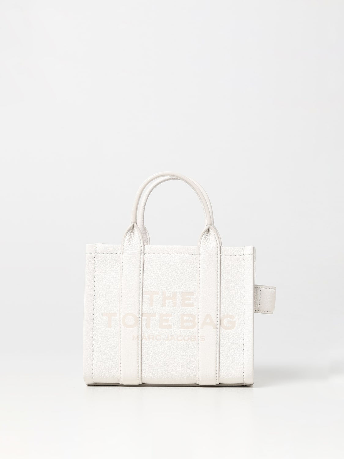 MARC JACOBS BORSA MINI: Borsa The Leather Small Tote Bag Marc Jacobs in pelle a grana , Bianco - Img 1