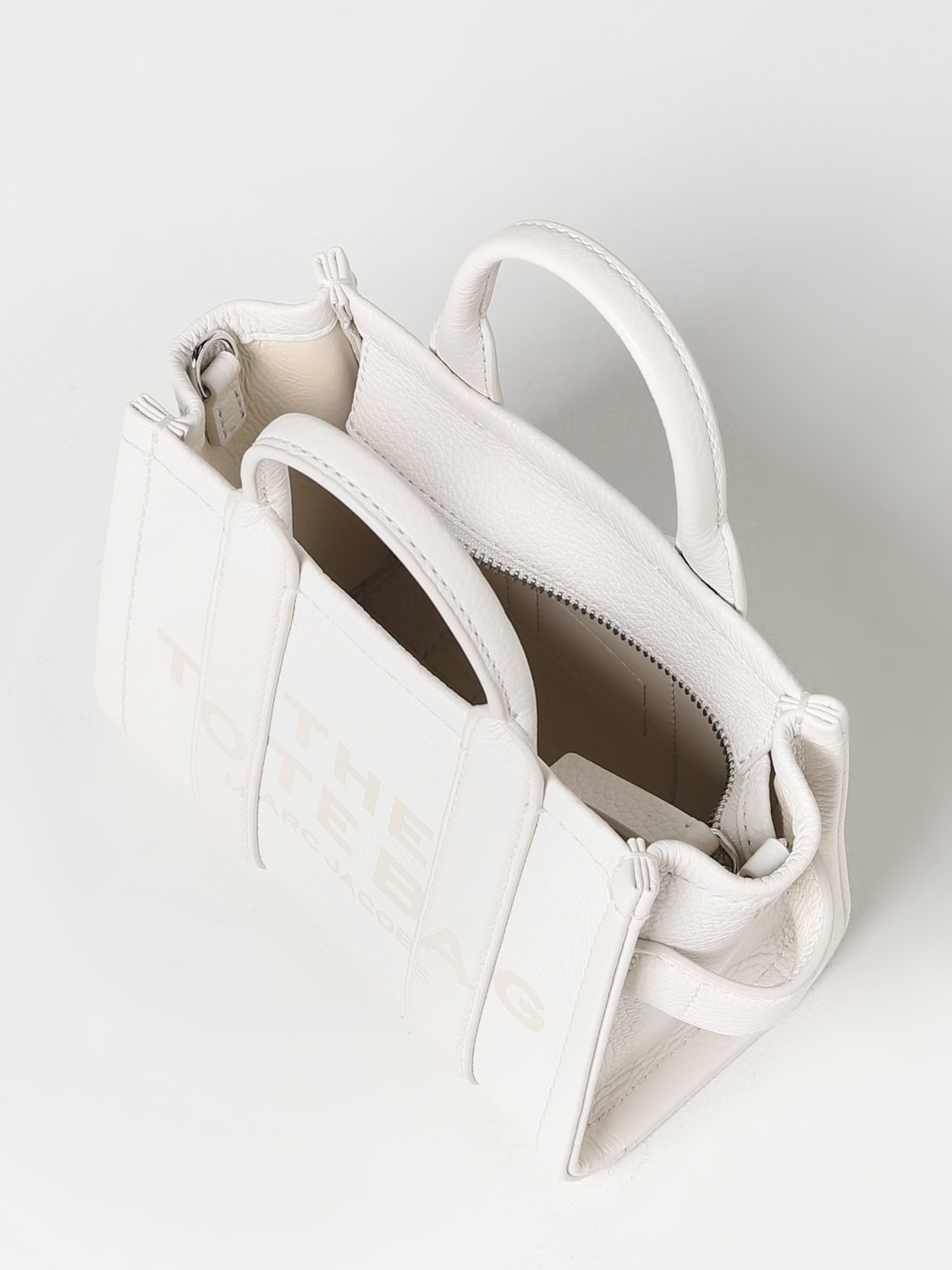 MARC JACOBS BORSA MINI: Borsa The Leather Small Tote Bag Marc Jacobs in pelle a grana , Bianco - Img 3