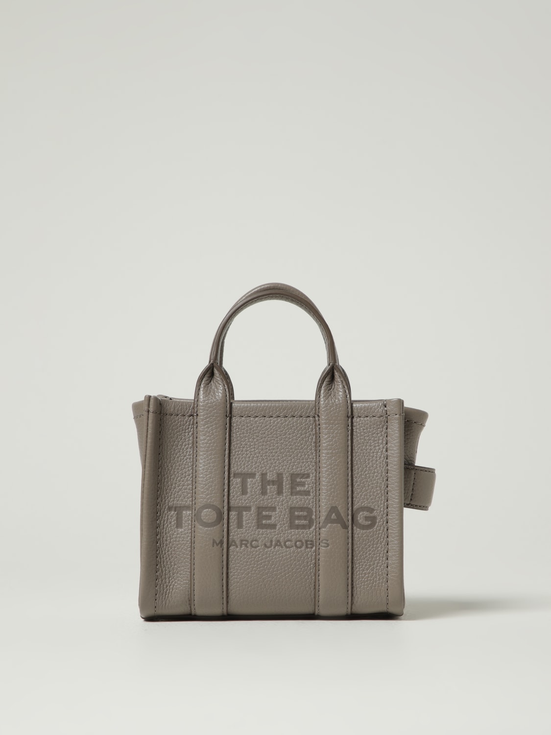 MARC JACOBS BORSA MINI: Borsa The Leather Small Tote Bag Marc Jacobs in pelle a grana , Grigio - Img 1