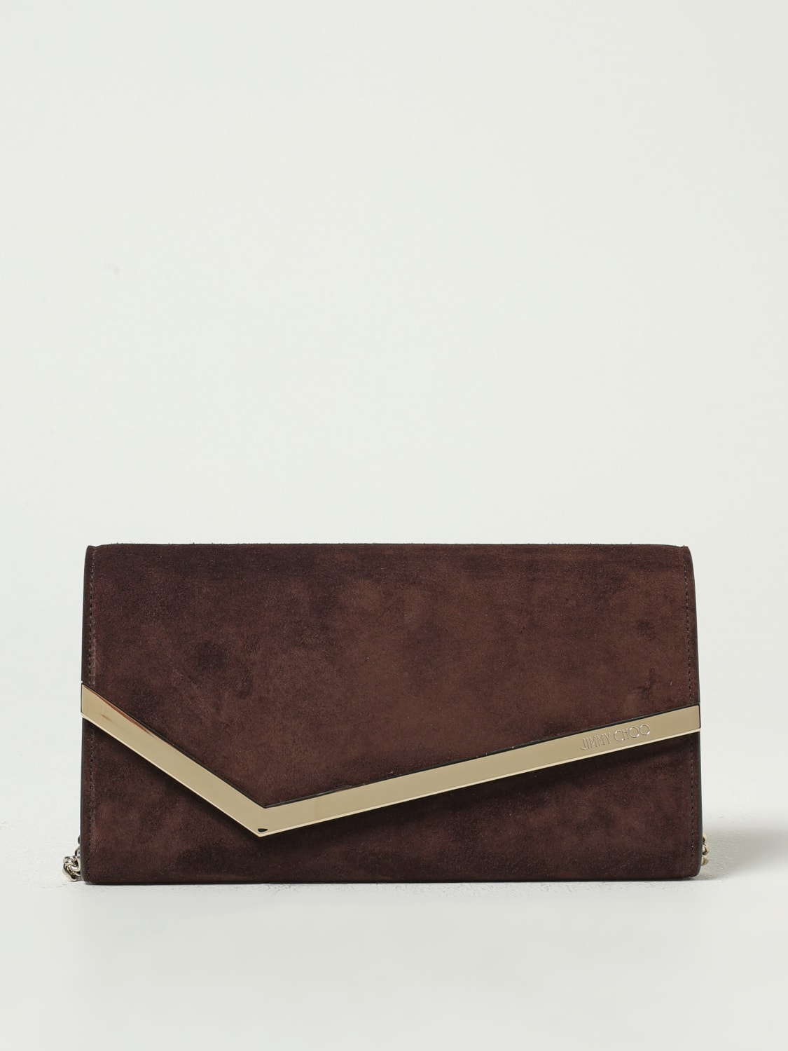JIMMY CHOO BORSA MINI: Pochette Emmie Jimmy Choo in camoscio , Marrone - Img 1