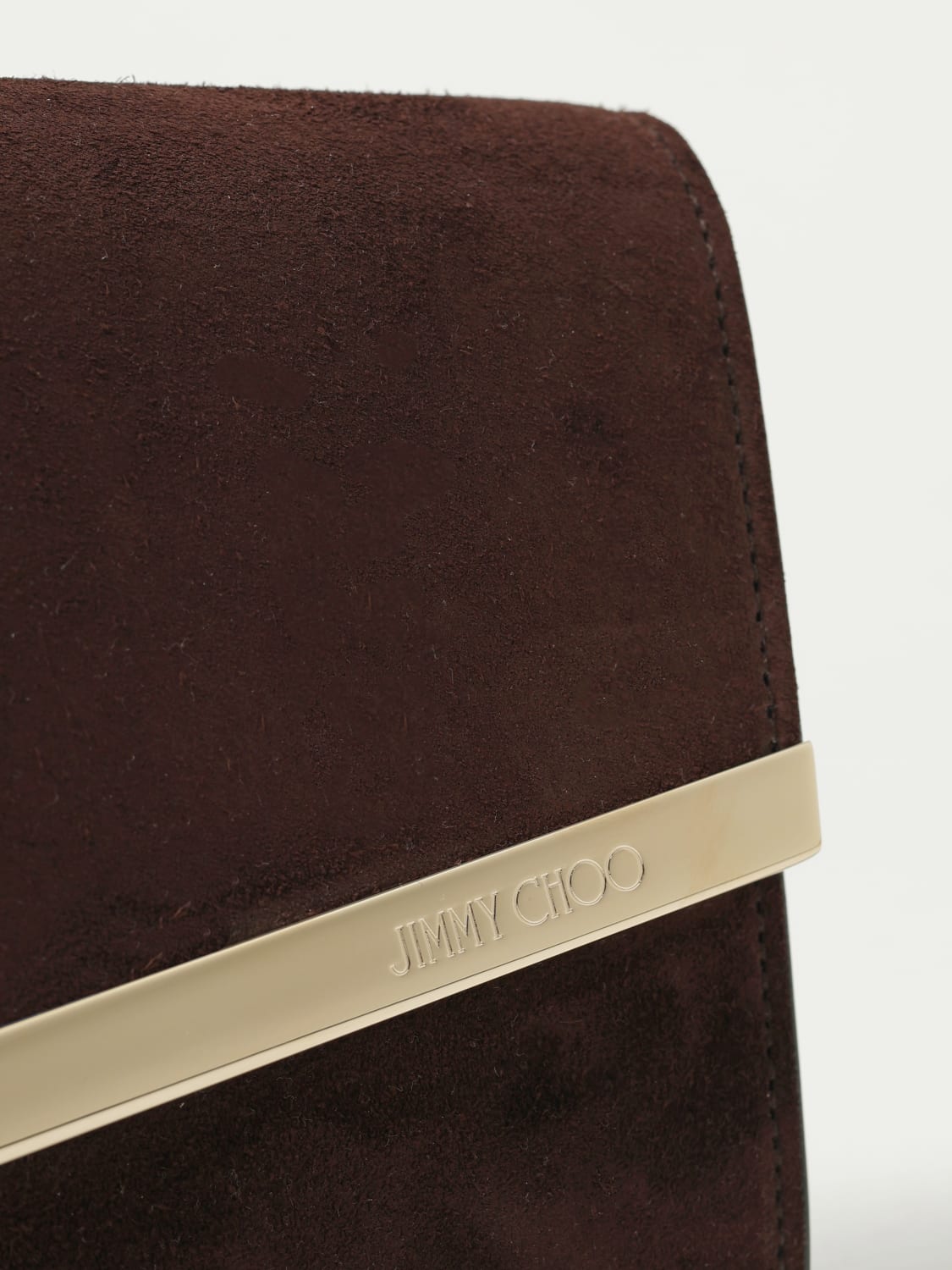 JIMMY CHOO BORSA MINI: Pochette Emmie Jimmy Choo in camoscio , Marrone - Img 3