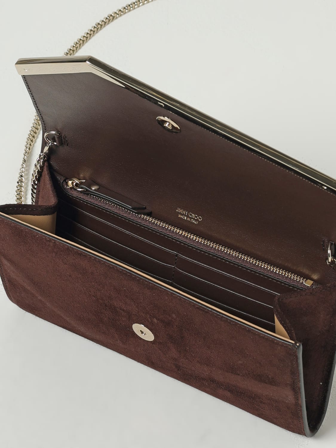 JIMMY CHOO BORSA MINI: Pochette Emmie Jimmy Choo in camoscio , Marrone - Img 4