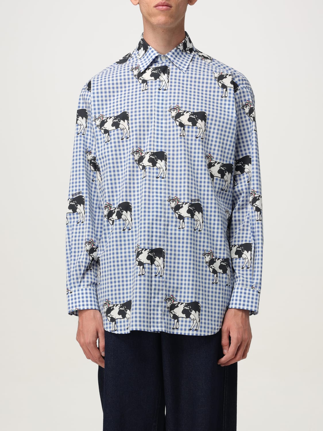 MOSCHINO COUTURE CAMICIA: Camicia Moschino Couture in cotone vichy stampato, Blue - Img 1