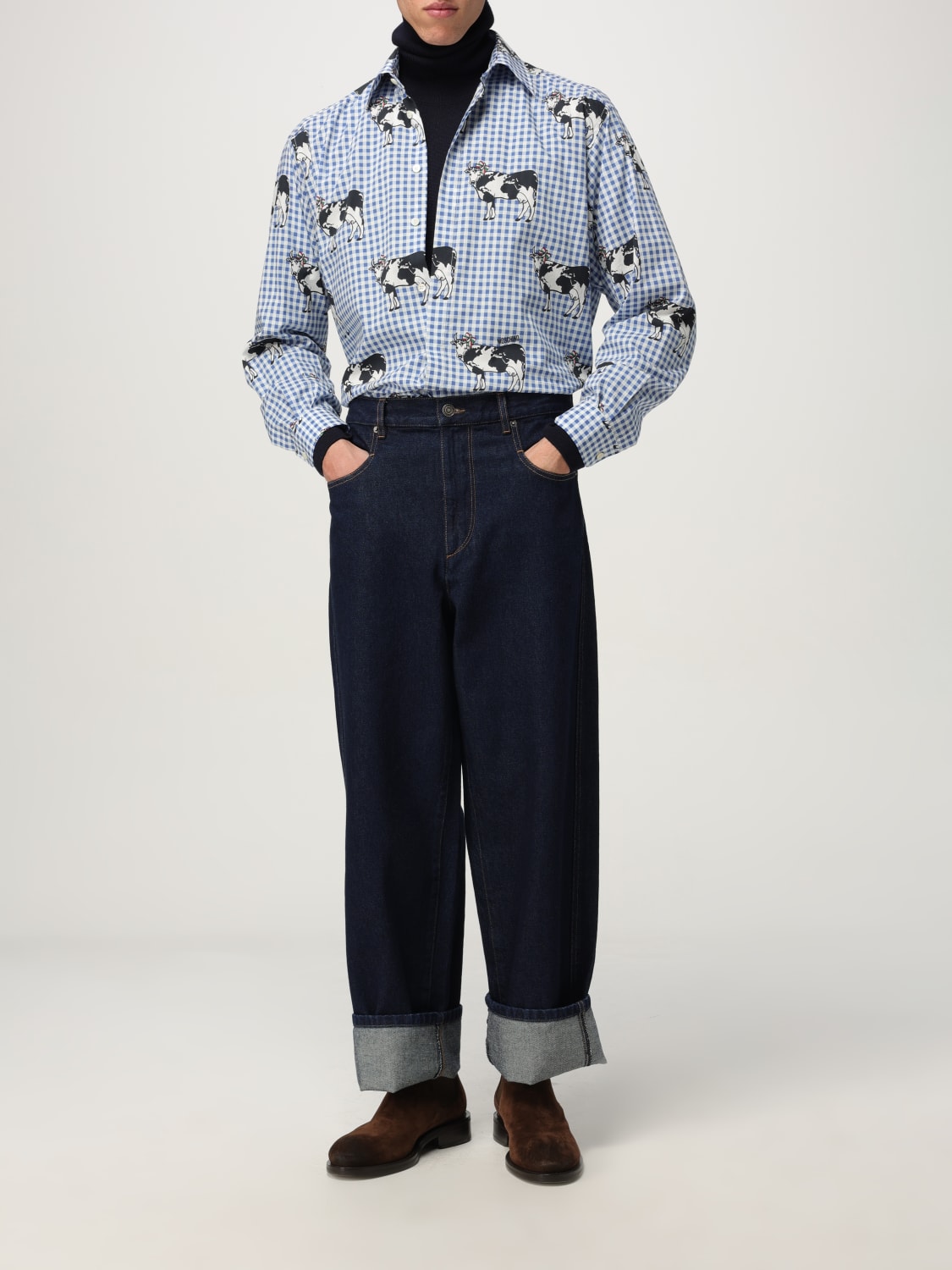 MOSCHINO COUTURE CAMICIA: Camicia Moschino Couture in cotone vichy stampato, Blue - Img 2