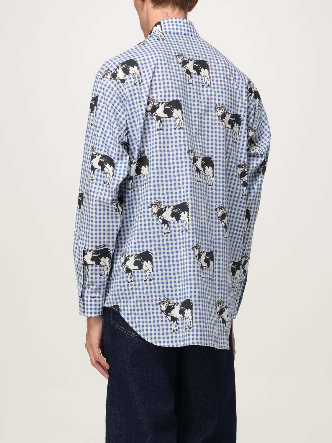 MOSCHINO COUTURE CAMICIA: Camicia Moschino Couture in cotone vichy stampato, Blue - Img 3