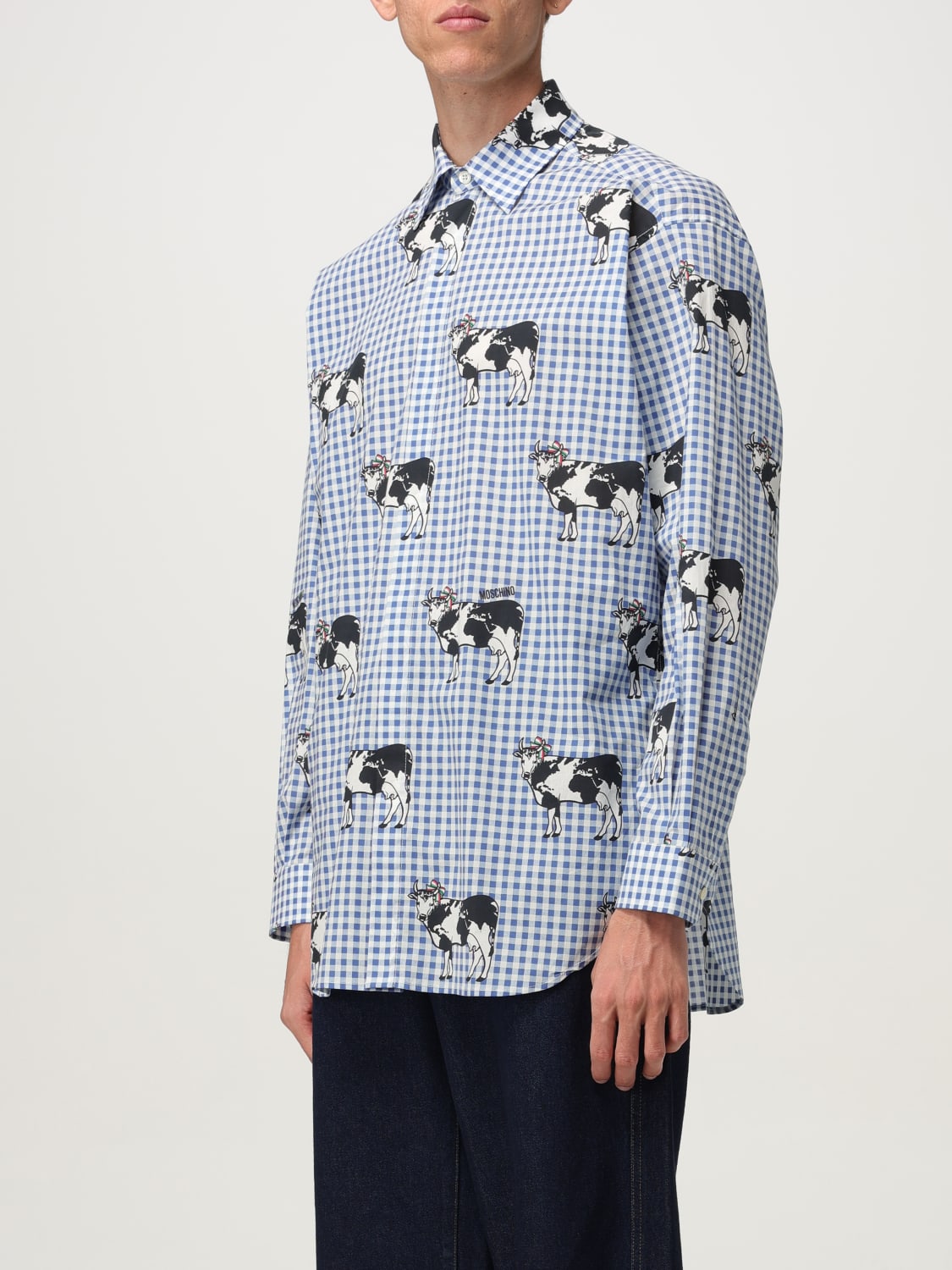 MOSCHINO COUTURE CAMICIA: Camicia Moschino Couture in cotone vichy stampato, Blue - Img 4