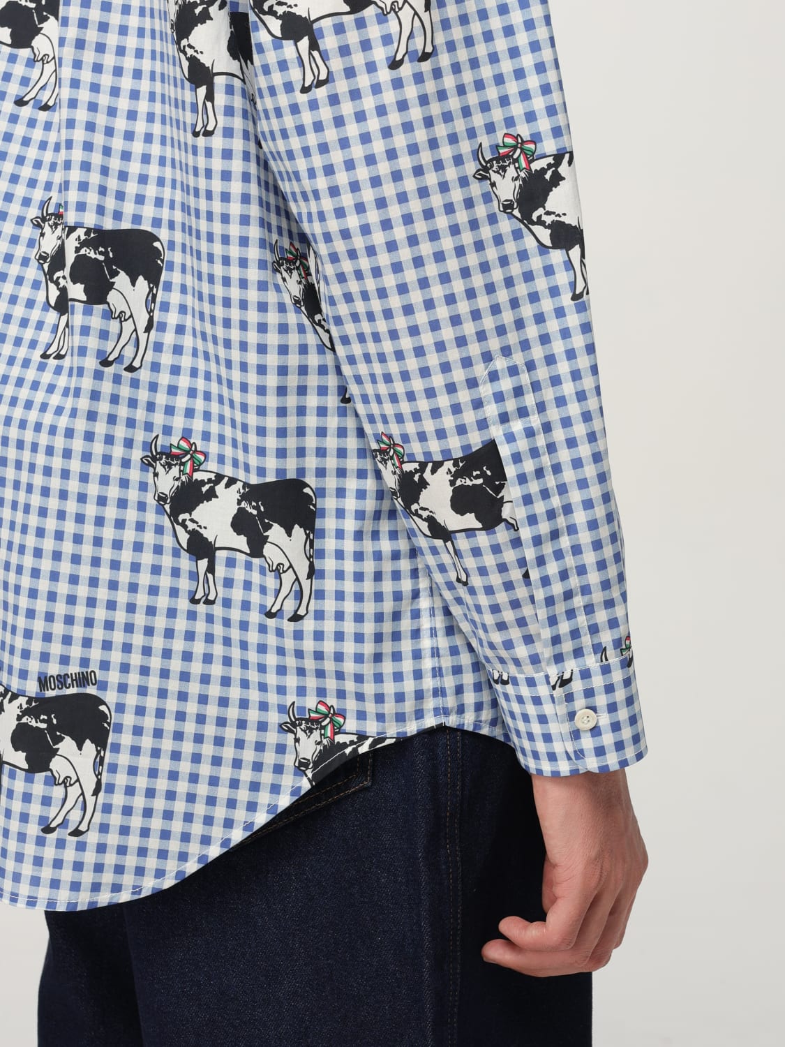 MOSCHINO COUTURE CAMICIA: Camicia Moschino Couture in cotone vichy stampato, Blue - Img 5