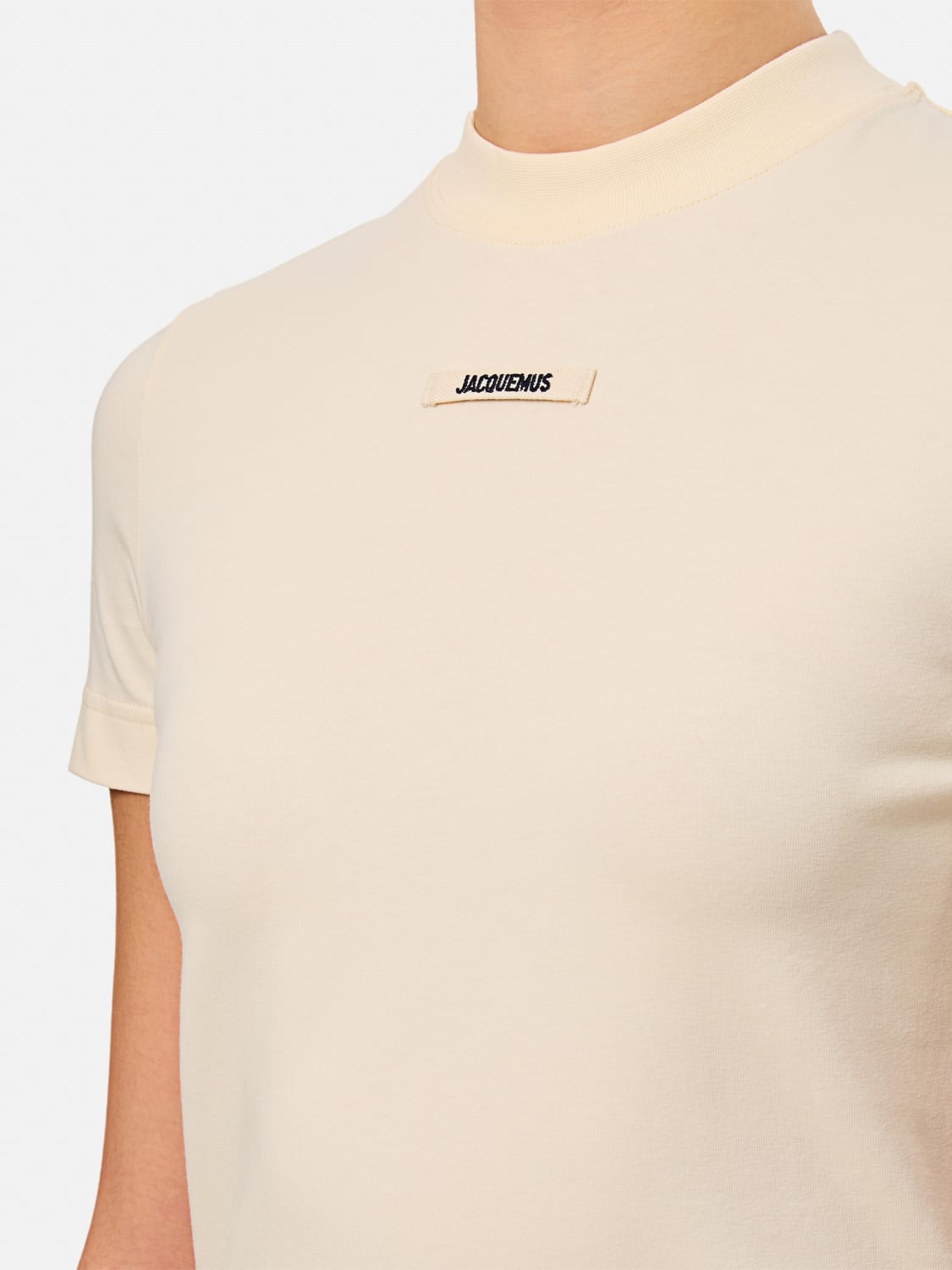 JACQUEMUS T-SHIRTS: T-shirt in cotone slim con logo Jacquemus, Beige - Img 4