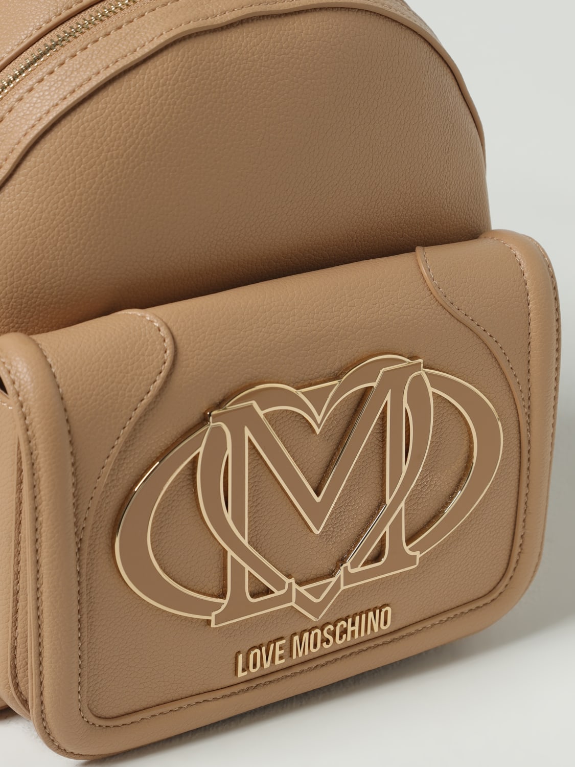 LOVE MOSCHINO ZAINO: Zaino Love Moschino in pelle sintetica a grana, Beige - Img 3
