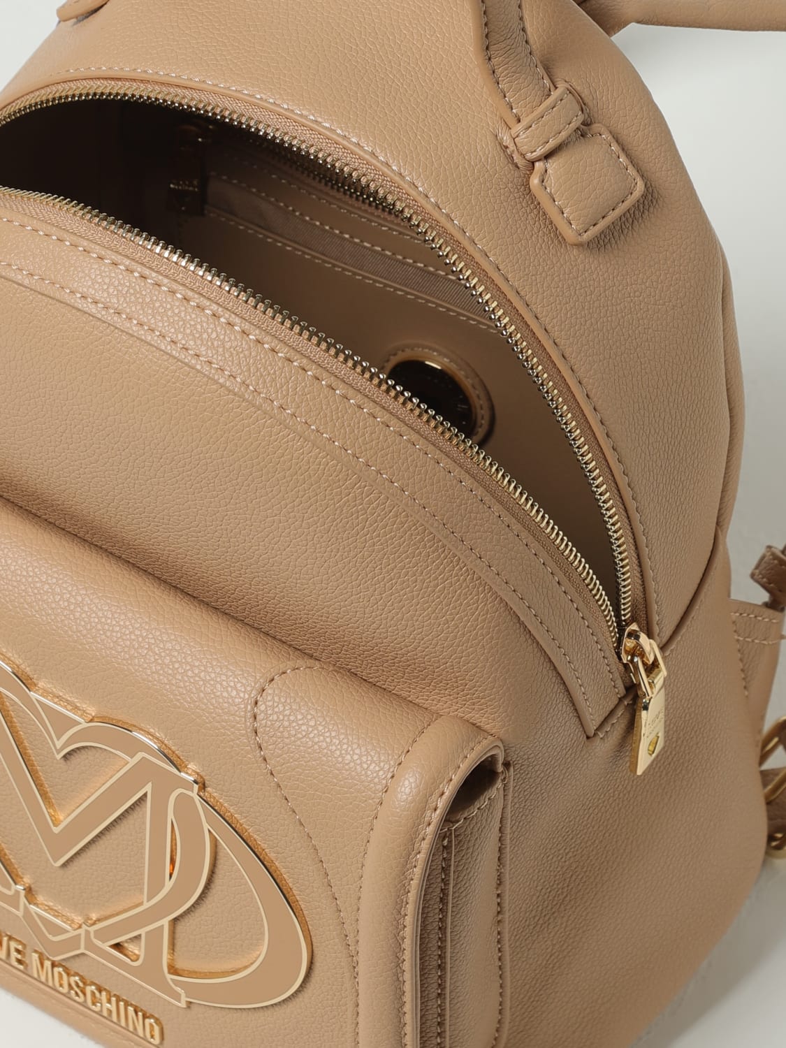 LOVE MOSCHINO ZAINO: Zaino Love Moschino in pelle sintetica a grana, Beige - Img 4