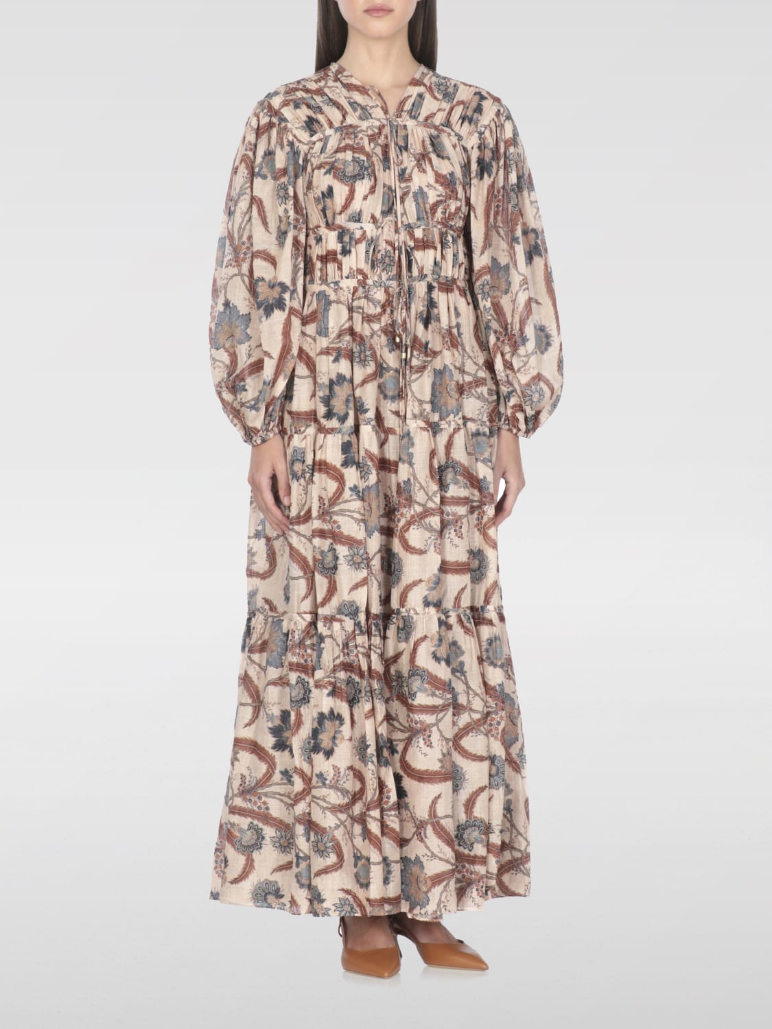 ZIMMERMANN ABITO: Abito Zimmermann in cotone con stampa floreale , Beige - Img 1