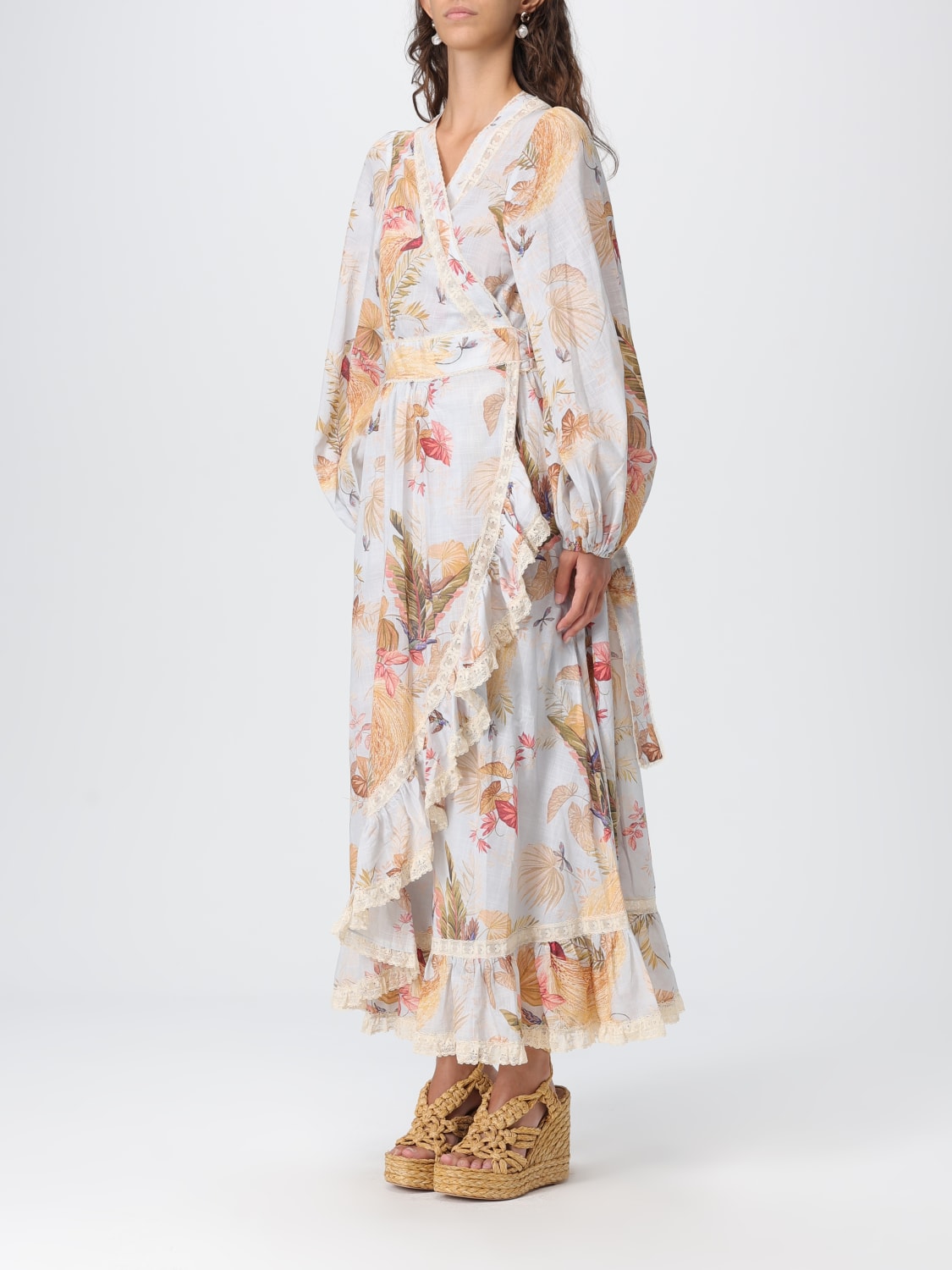 ZIMMERMANN ABITO: Abito a portafoglio Zimmermann in cotone con stampa floreale, Azzurro - Img 3