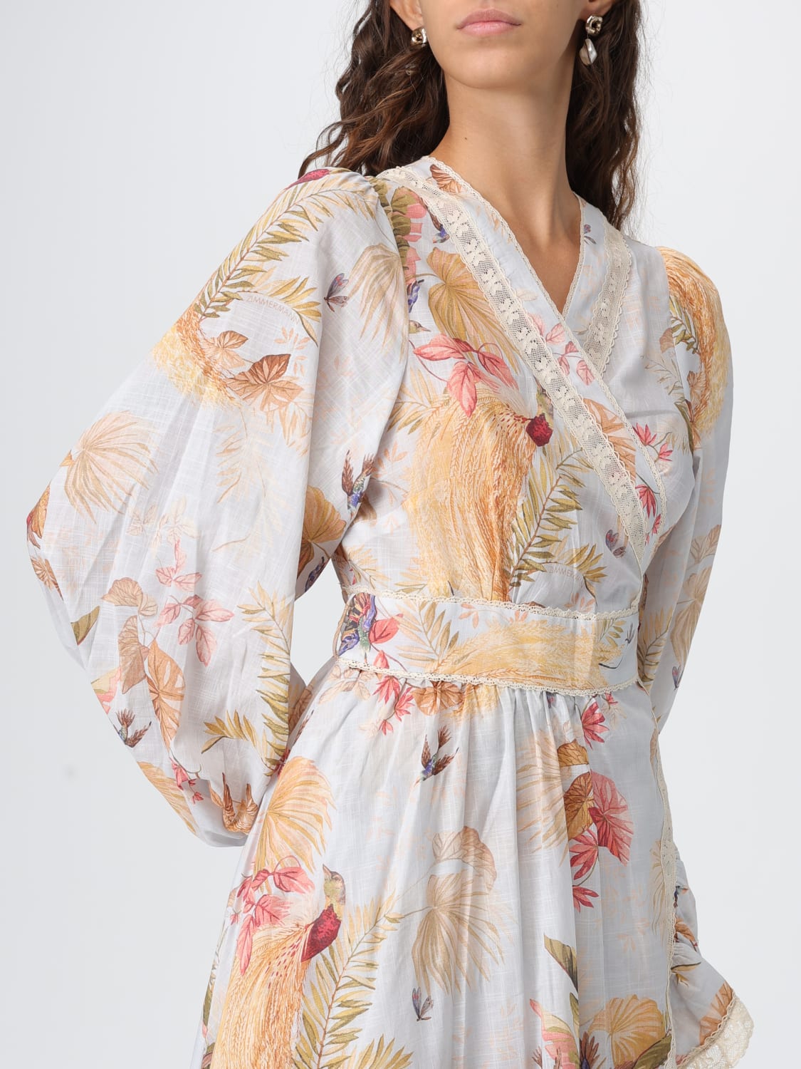 ZIMMERMANN ABITO: Abito a portafoglio Zimmermann in cotone con stampa floreale, Azzurro - Img 4