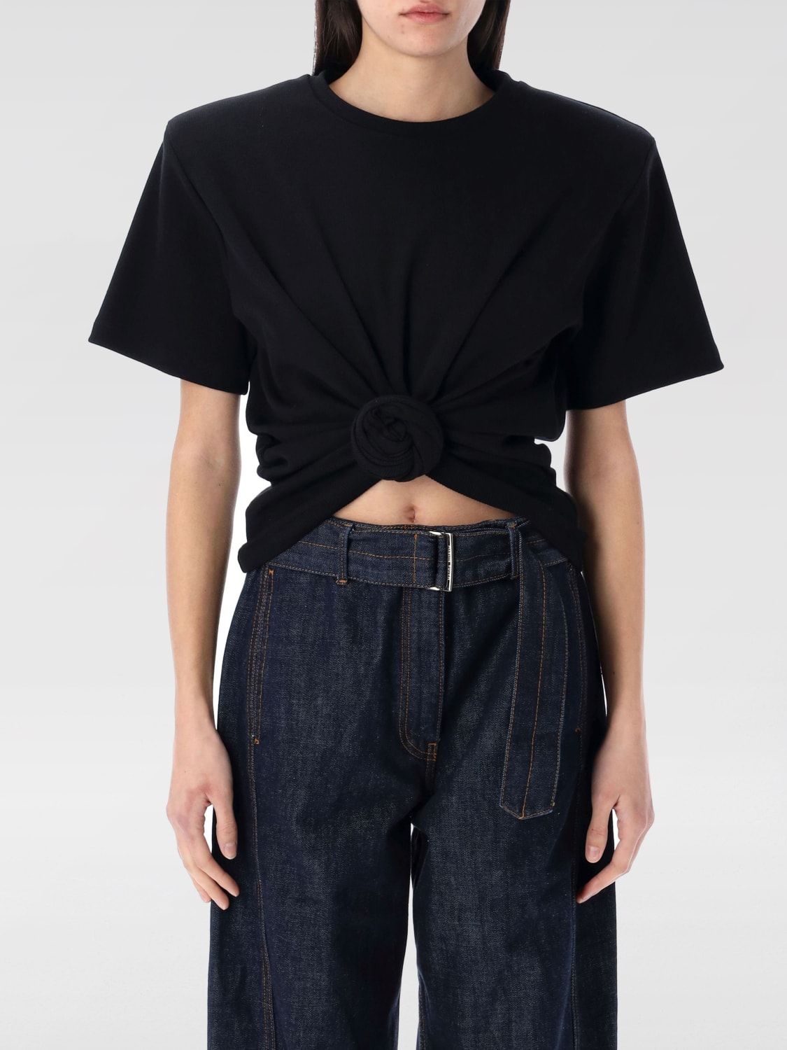 MAGDA BUTRYM T-SHIRTS: T-shirt crop in cotone annodata Magda Butrym, Nero - Img 1