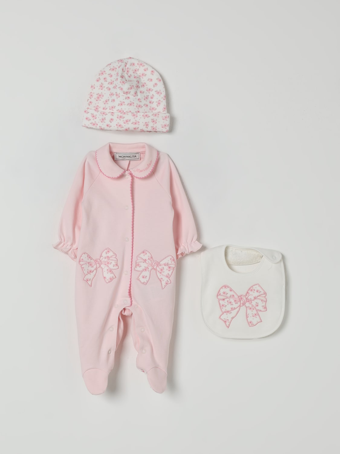 MONNALISA COMPLETO: Coordinato in cotone con logo Monnalisa, Rosa - Img 1